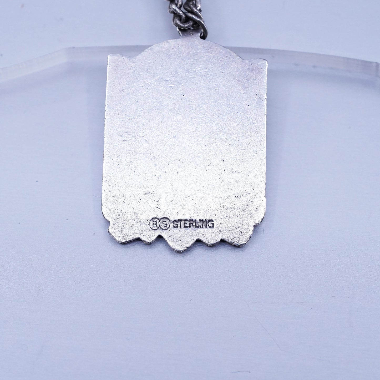 24”, VTG Sterling 925 silver curb necklace with St Lidwina Holland tag pendant