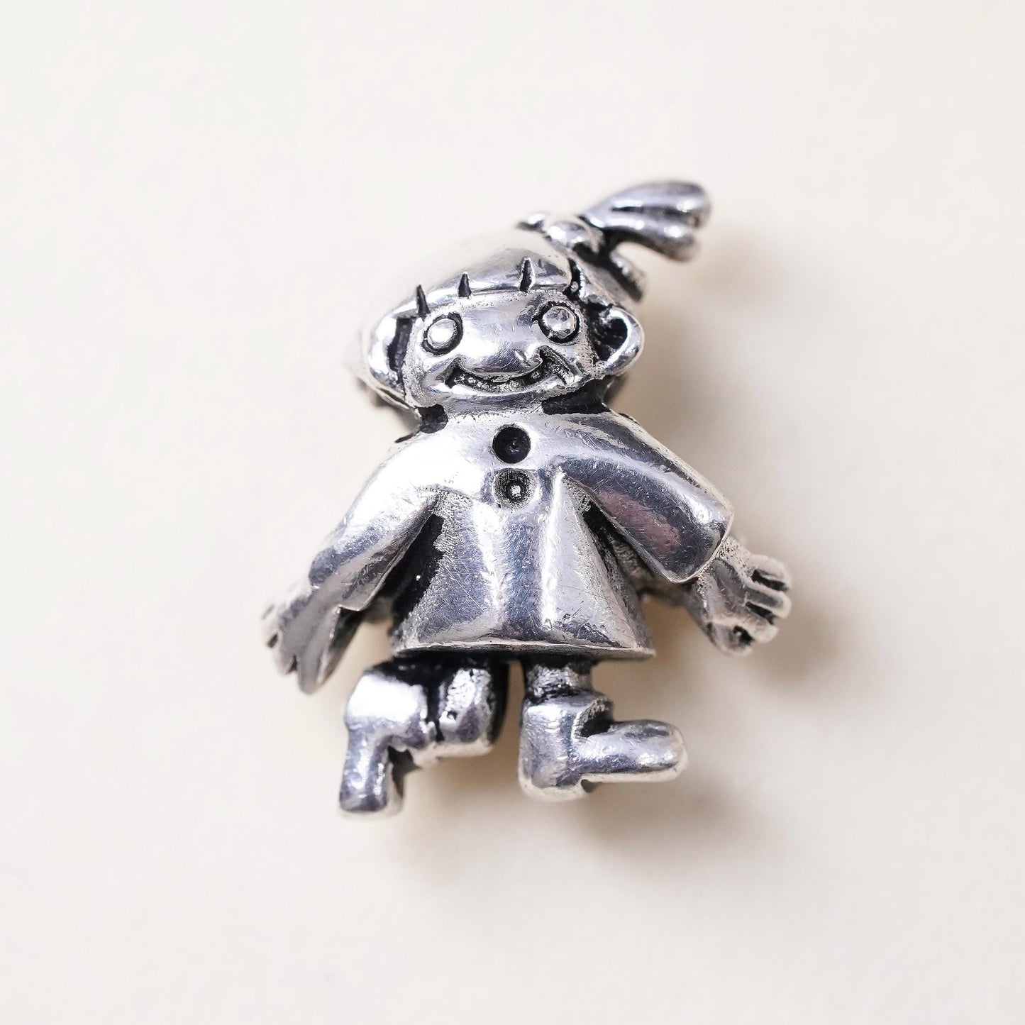 Vintage sterling silver handmade pendant, 925 girl figure bead charm