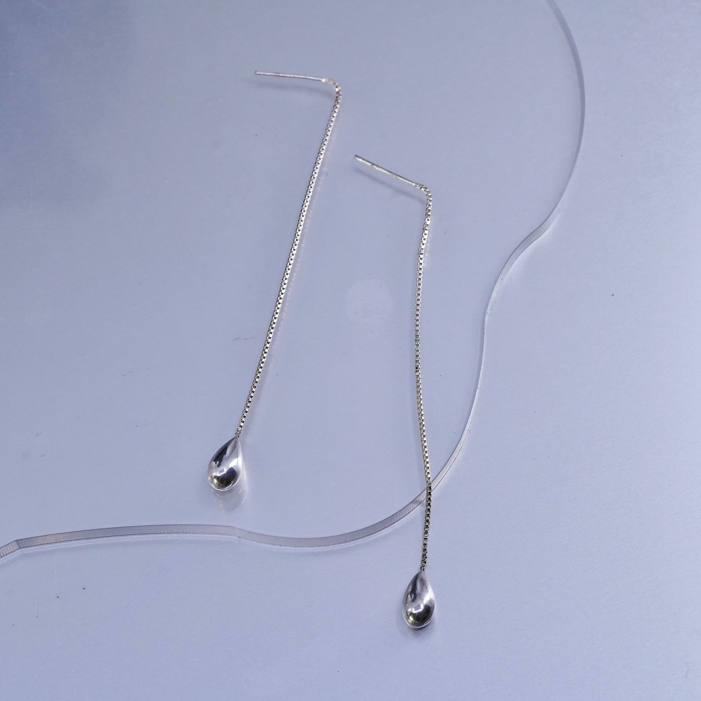 Vintage Sterling 925 silver handmade box chain teardrop earrings