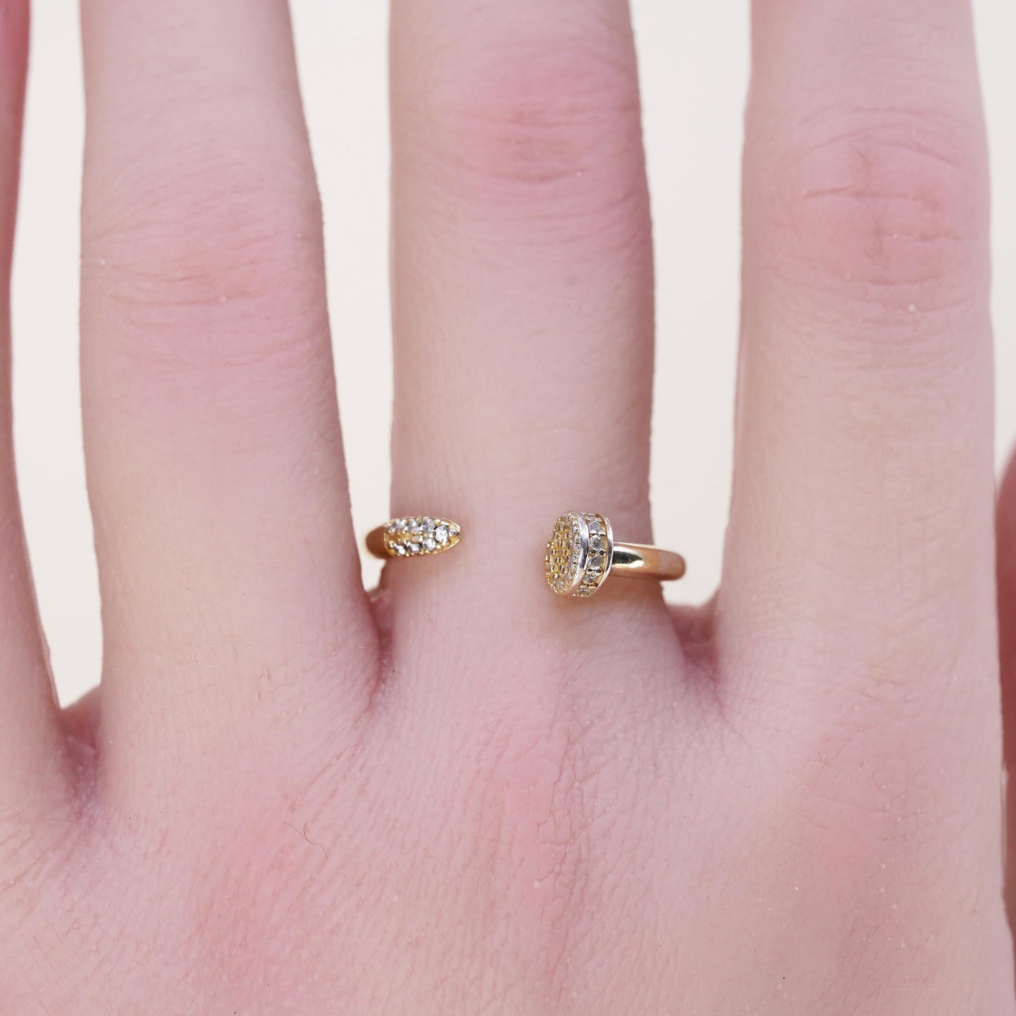 Size 7, Vermeil gold over sterling 925 silver stackable nail ring cluster Cz