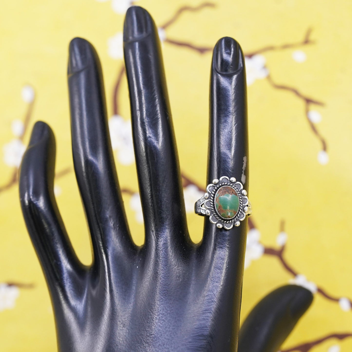 Size 5.5, Native American bell trading Sterling silver ring, 925 band turquoise