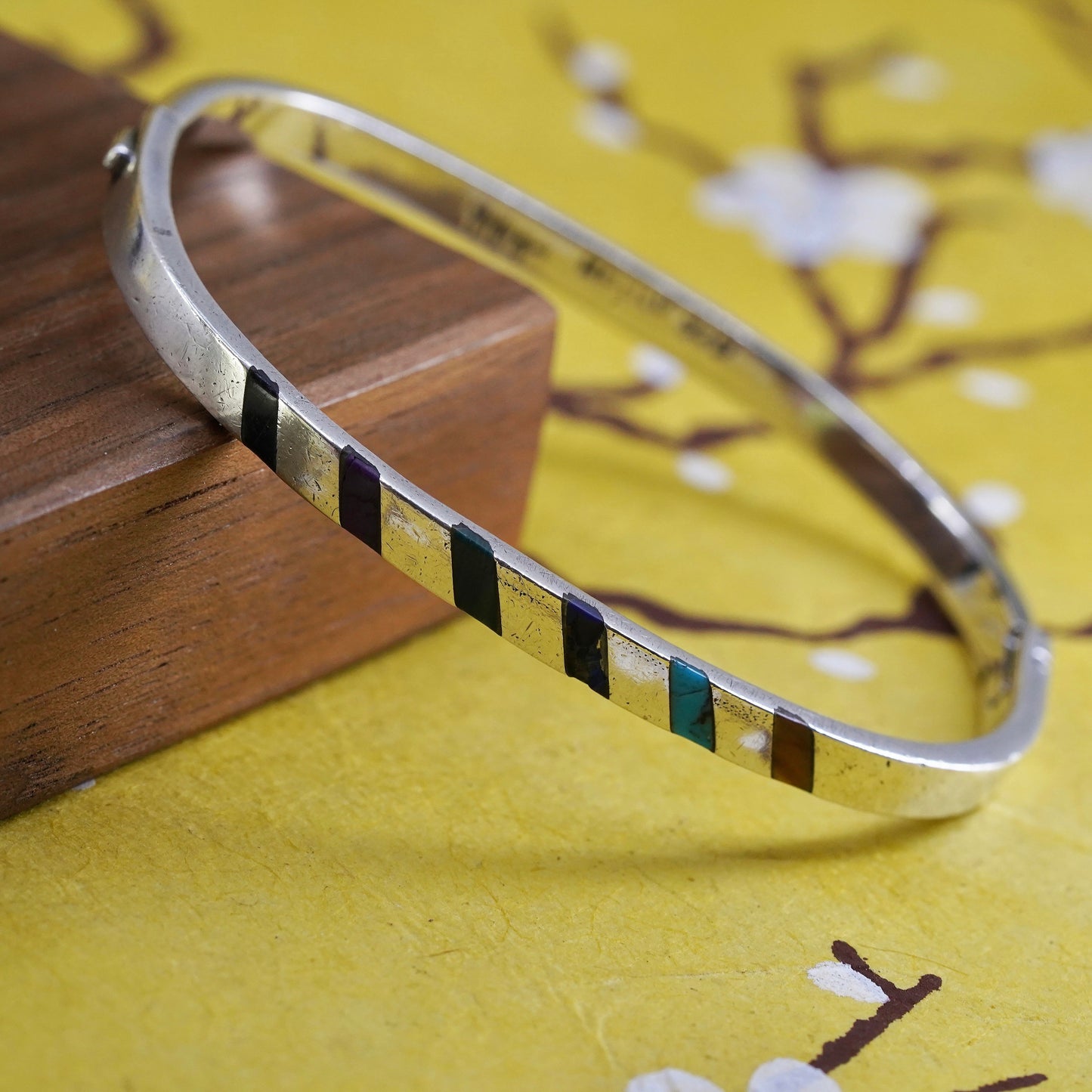 7”, Mexican Sterling silver bracelet, 925 bangle lapis turquoise tiger eye