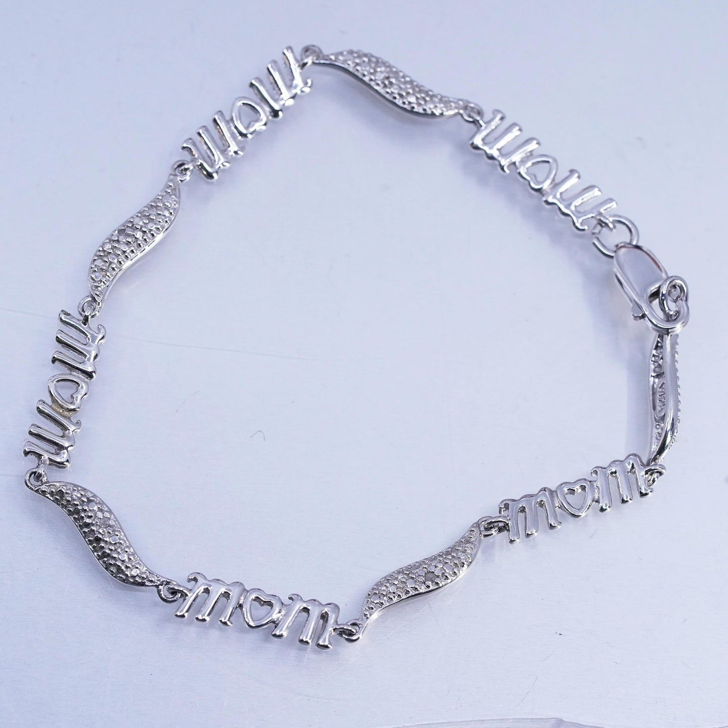 7.25", vintage Sterling 925 silver bracelet, mom chain with cluster diamonds