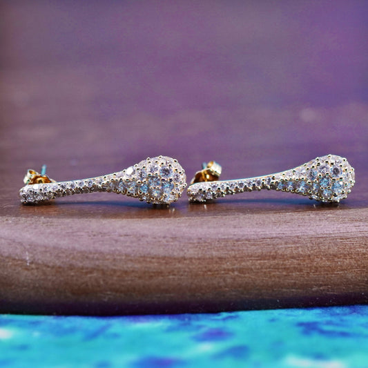 Vermeil gold over sterling silver earrings, 925 teardrop studs with cluster cz