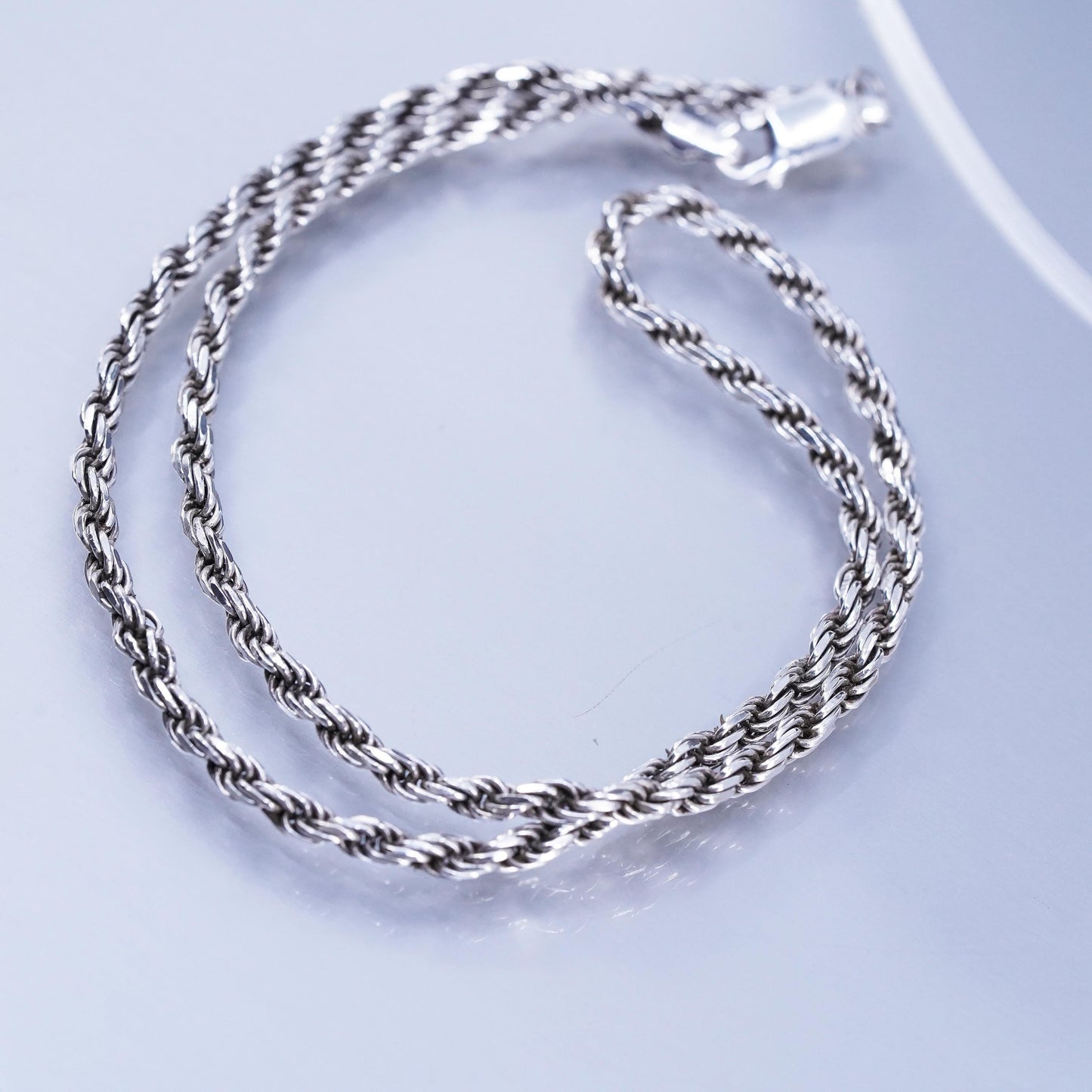 18” 4mm, vintage Sterling 925 silver bold diamond cut rope chain necklace
