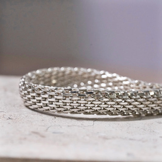 16+2", VTG Italian GC Sterling silver handmade necklace, bold 925 mesh chain