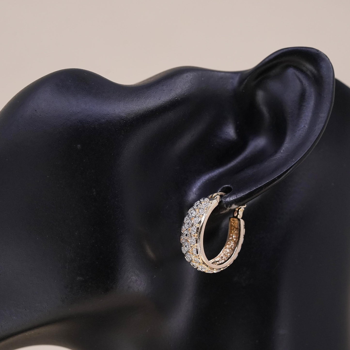 0.75”, vermeil gold sterling silver single earring, 925 huggie hoop diamonds