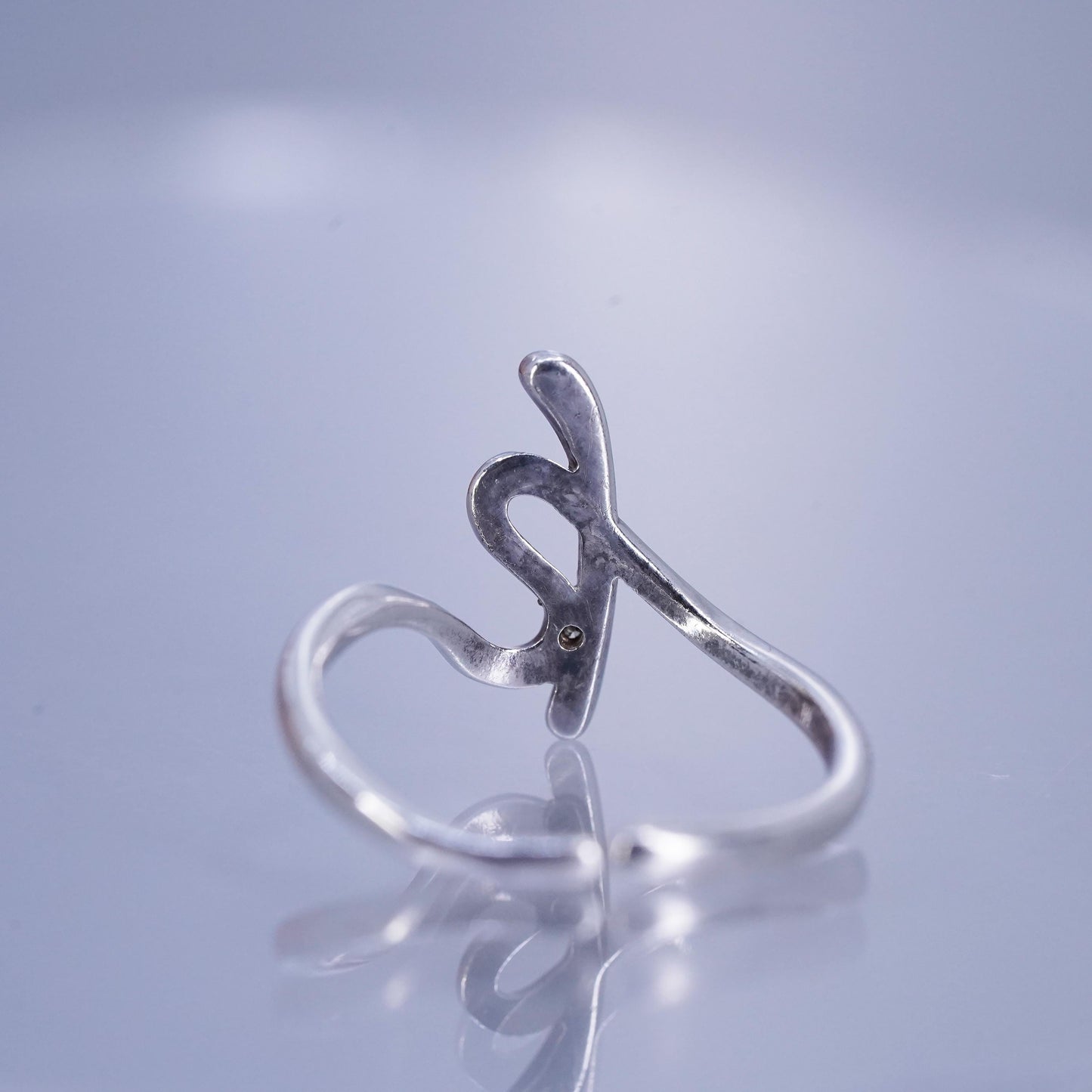 Size adjustable, Sterling 925 silver stackable ring, initial letter K diamond
