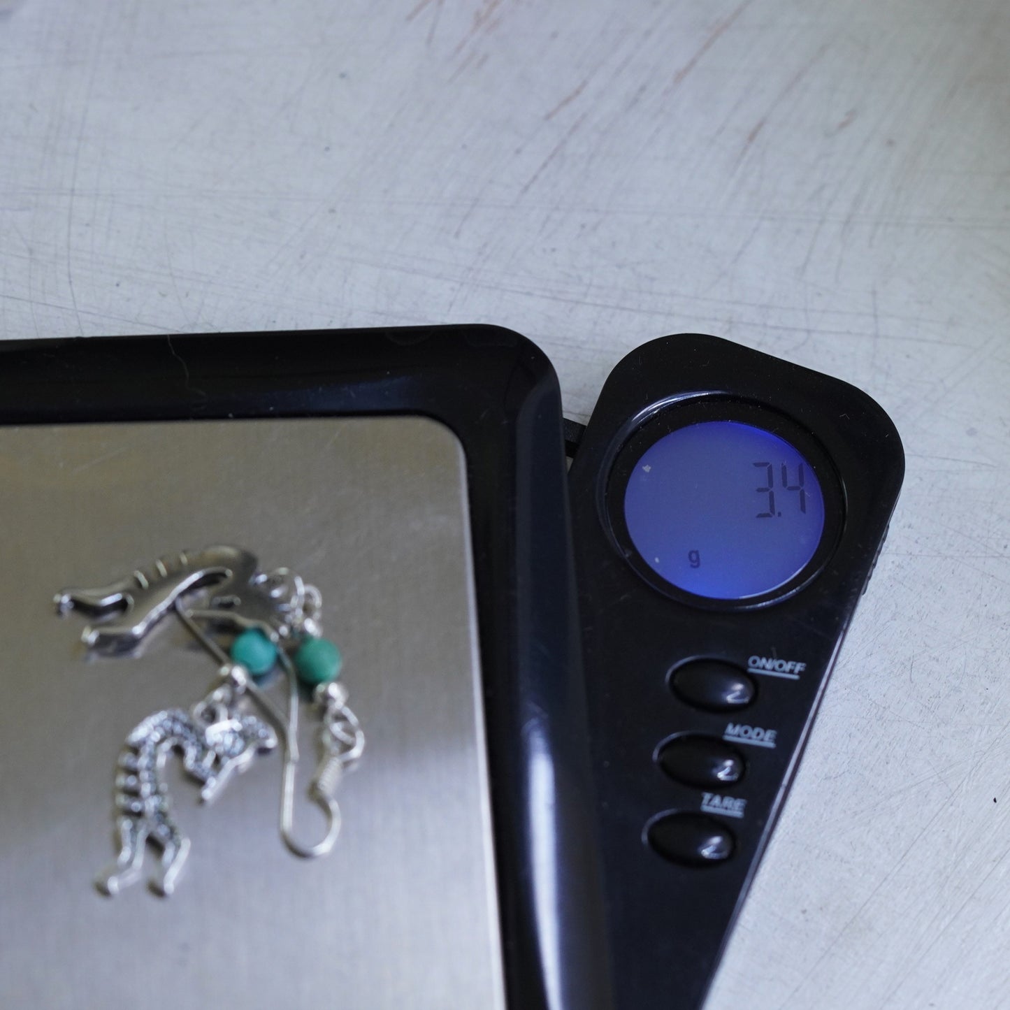 Native American Sterling silver earrings, 925 Kokopelli drops w/ turquoise bead