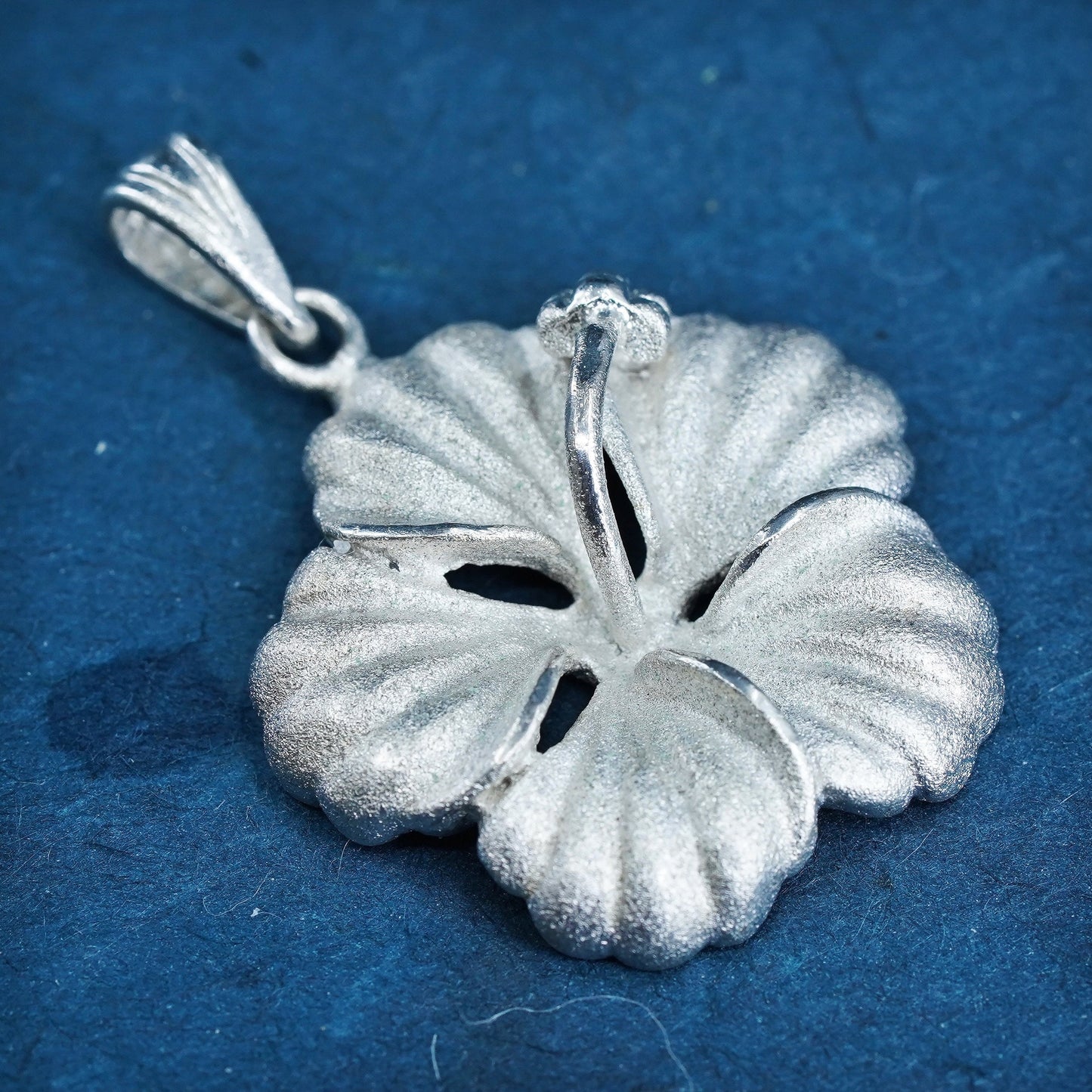 Sterling silver handmade pendant, matte 925 Hawaii state flower Hibiscus charm