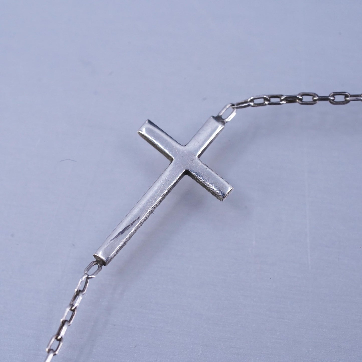 15”, vintage Sterling 925 silver handmade snake necklace with cross pendant