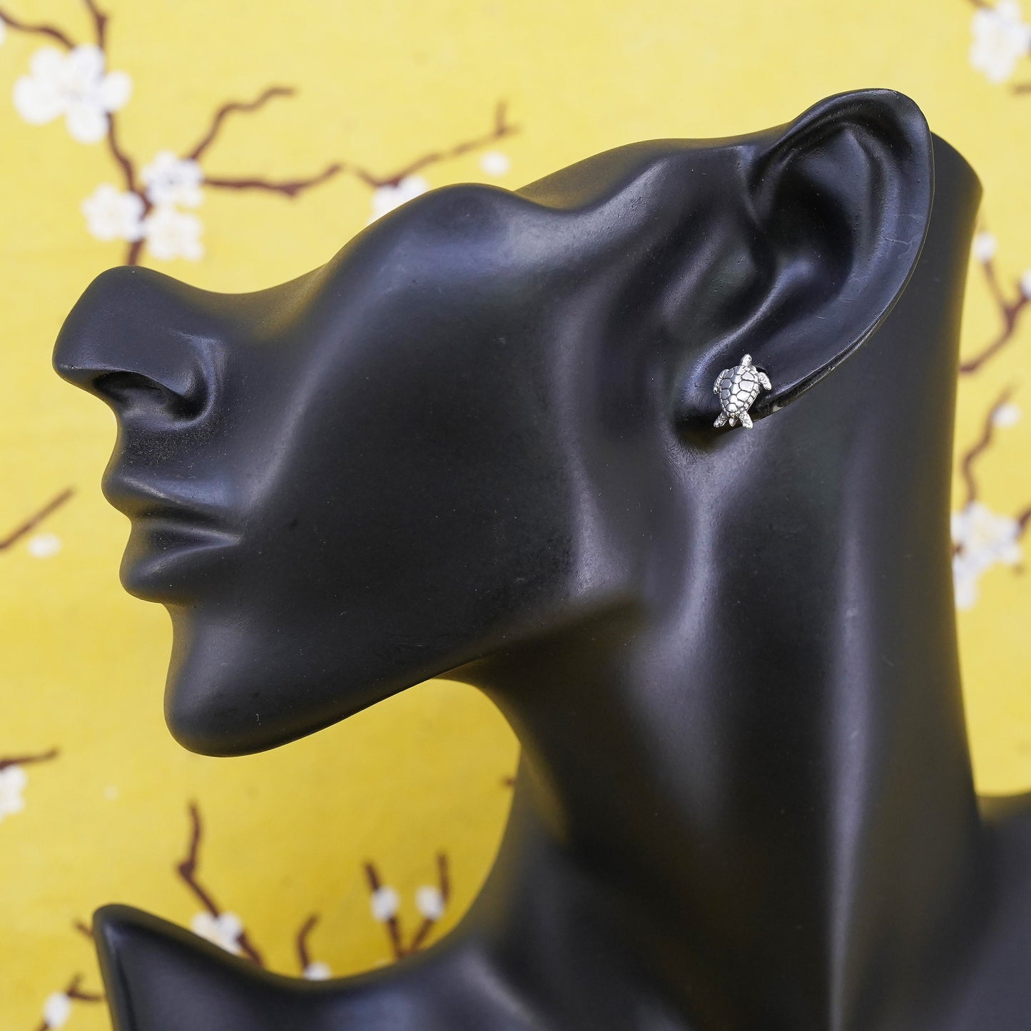 Vintage Sterling silver handmade earrings, 925 silver turtle studs