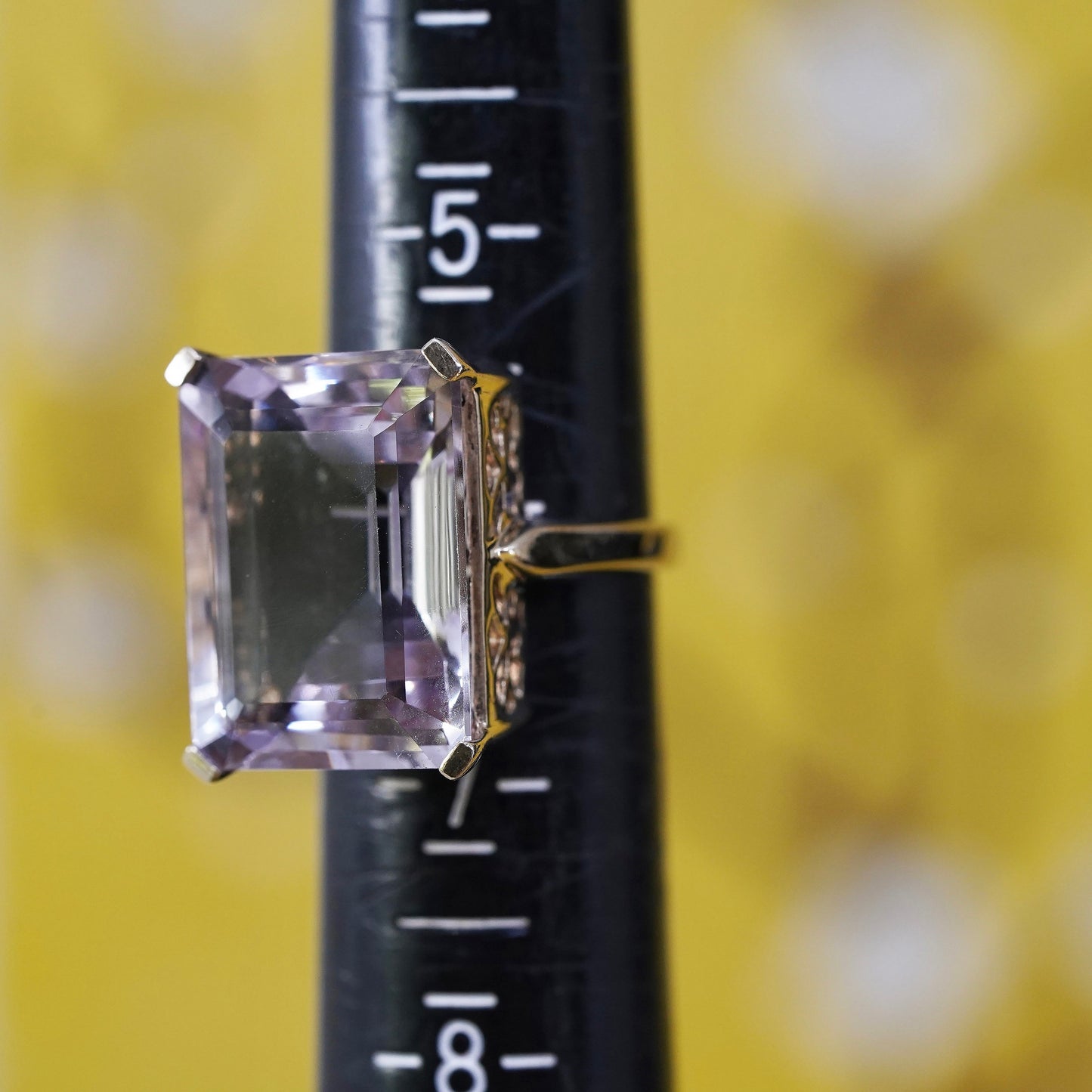 Size 6, Sterling silver cocktail ring, rose gold over 925 with amethyst crystal