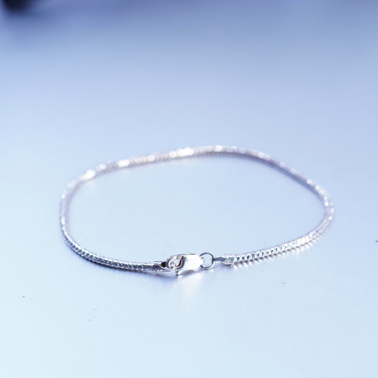 8”, 1mm, Sterling 925 silver handmade bracelet, textured snake link chain