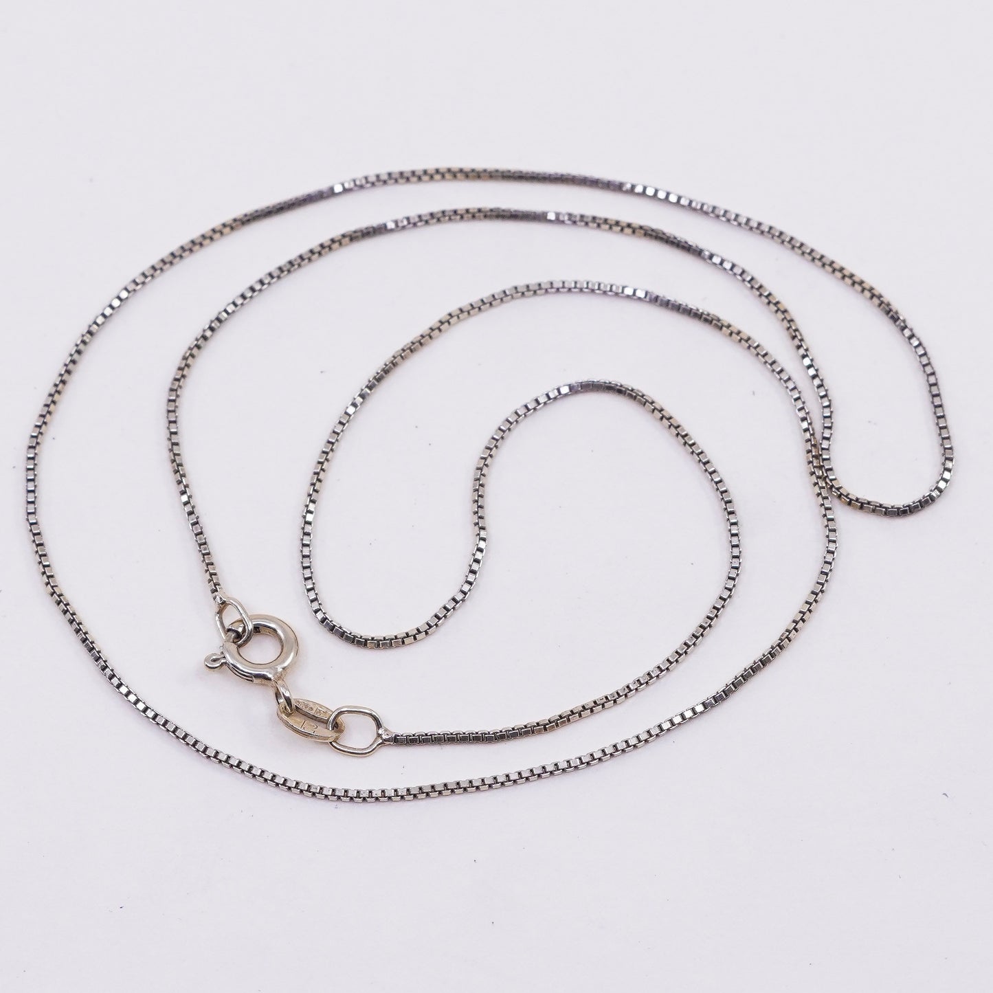 18”, 1mm, Vintage vermeil gold over sterling 925 silver box chain, necklace, stamped 925