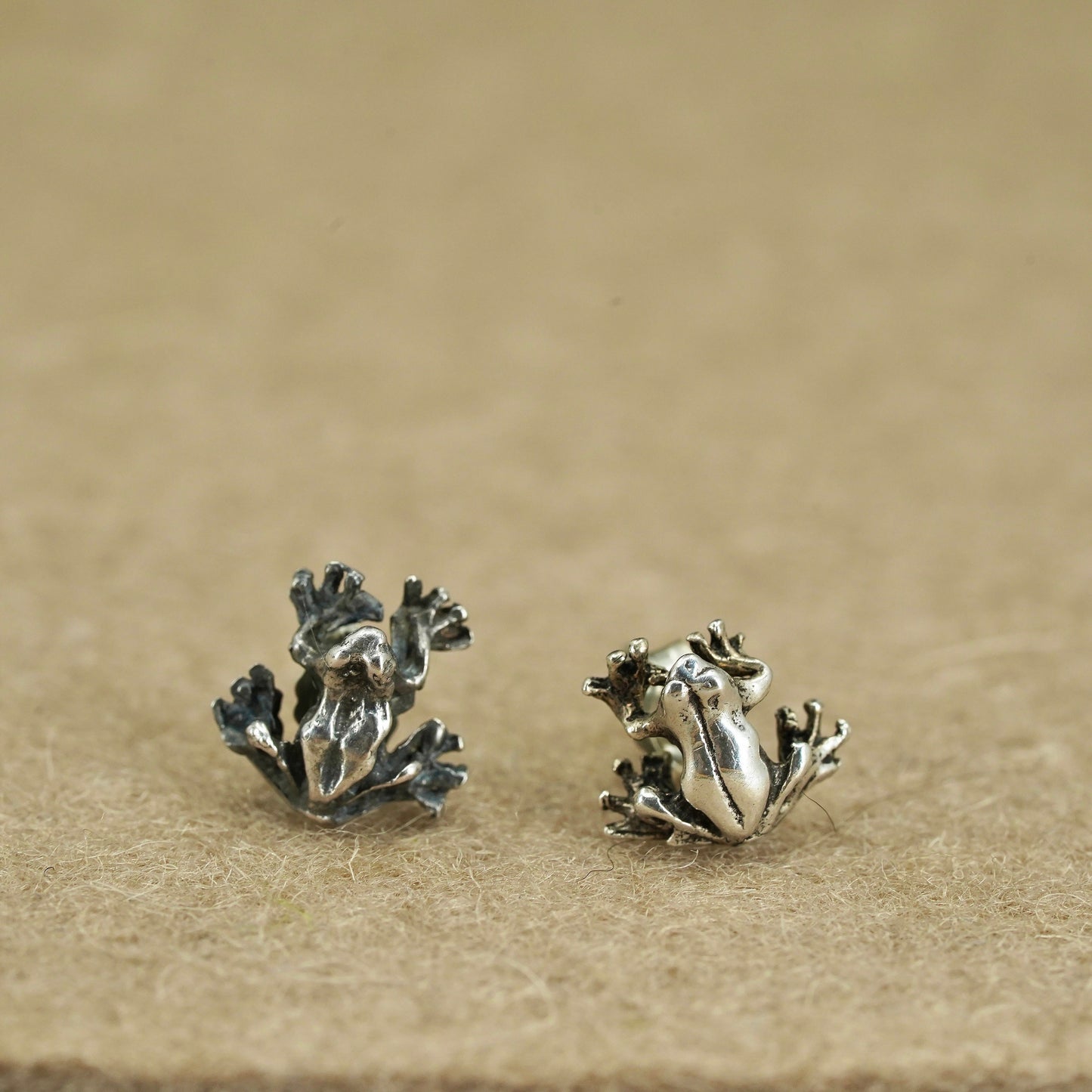 Vintage Sterling 925 silver handmade earrings, frog studs