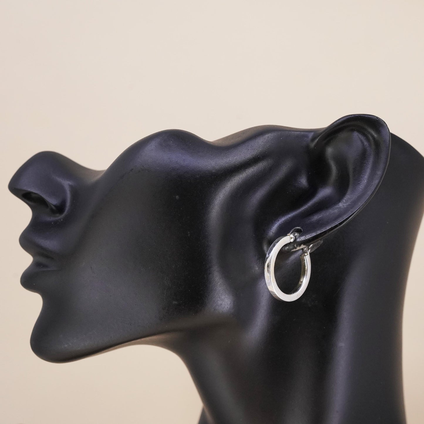 1", Vintage sterling silver single earring, textured minimalist primitive hoop