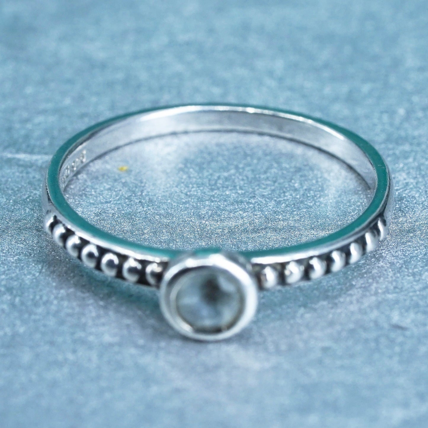 Size 8, vintage Sterling 925 silver ring, blue crystal beaded stackable band