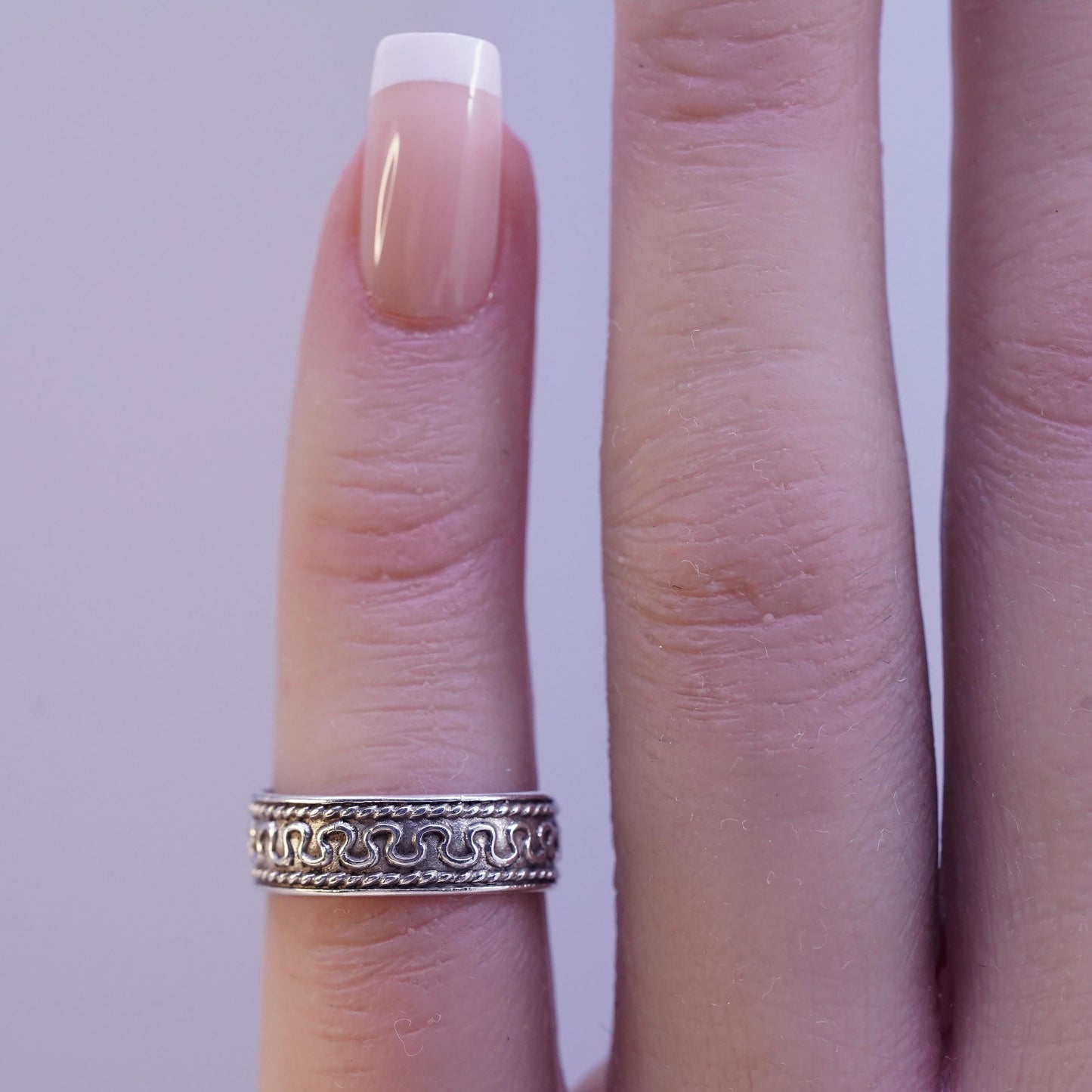 Size adjustable, vintage Sterling silver handmade band, 925 cable open ring