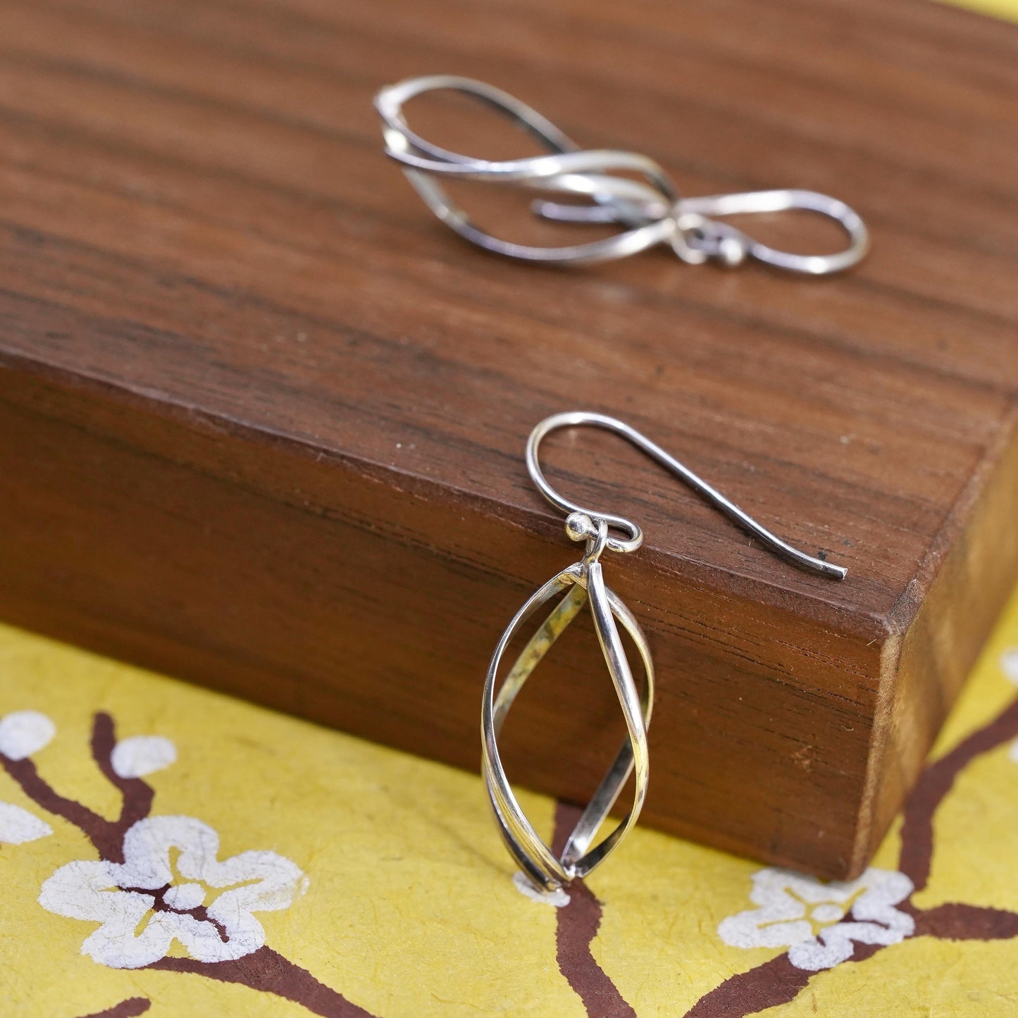 Vintage Sterling silver handmade earrings, 925 twisted dangle