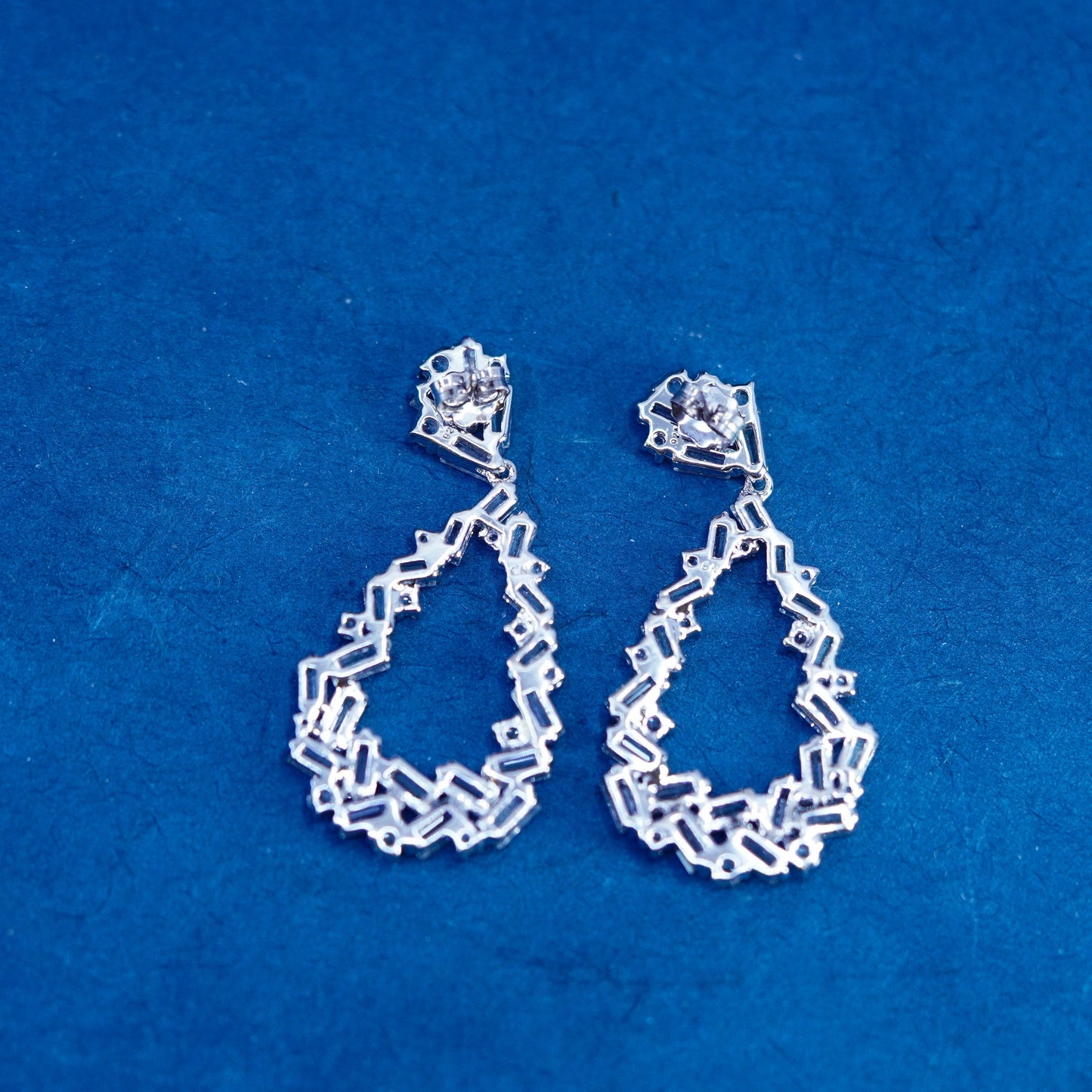 Vintage sterling 925 silver handmade earrings with cluster cz teardrop drops