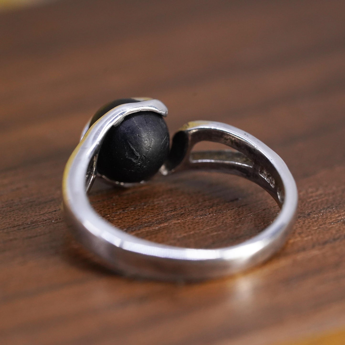 Size 4.5, vintage Sterling 925 silver interchangeable ring with onyx bead