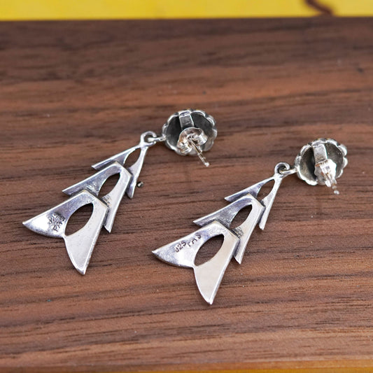 Vintage Sterling 925 silver handmade earrings with obsidian and marcasite