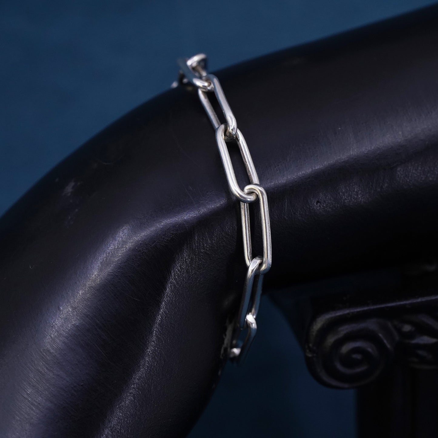 5.5" 6mm, vintage Sterling silver handmade bracelet, 925 elongated link chain
