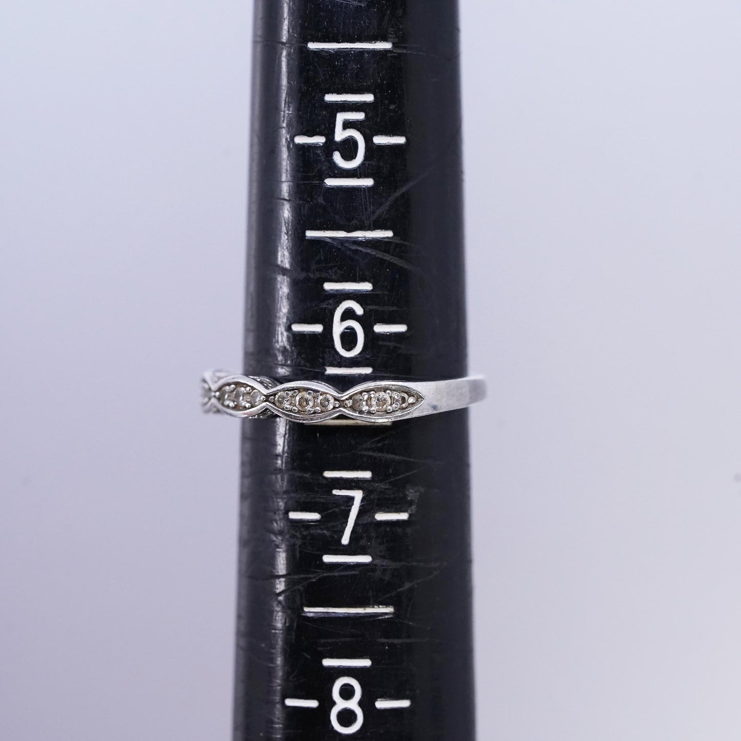 Size 6.25, VTG southwestern Sterling 925 silver wedding ring, cluster Cz band