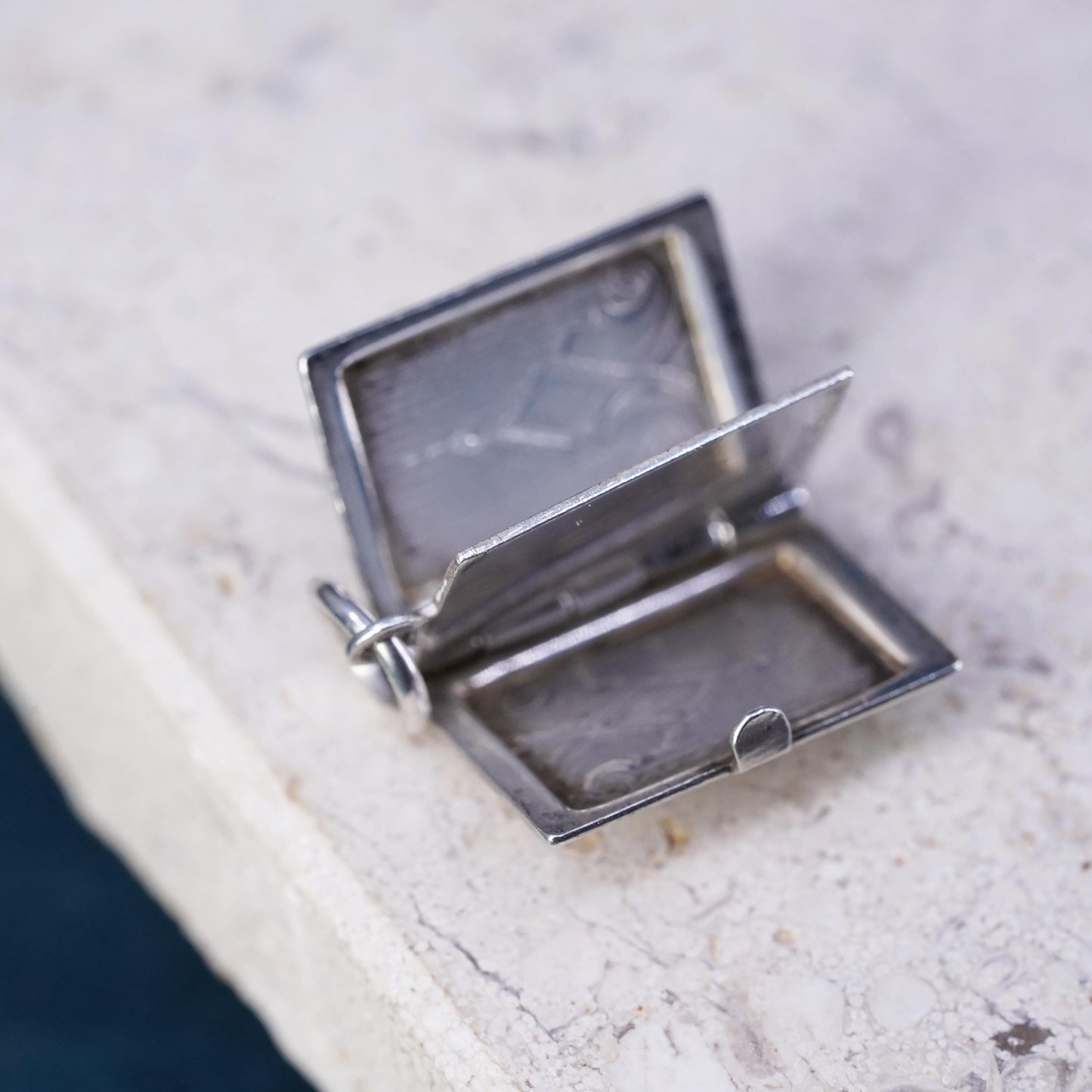 Vintage Sterling silver handmade pendant, 925 rectangular 4 photos locket