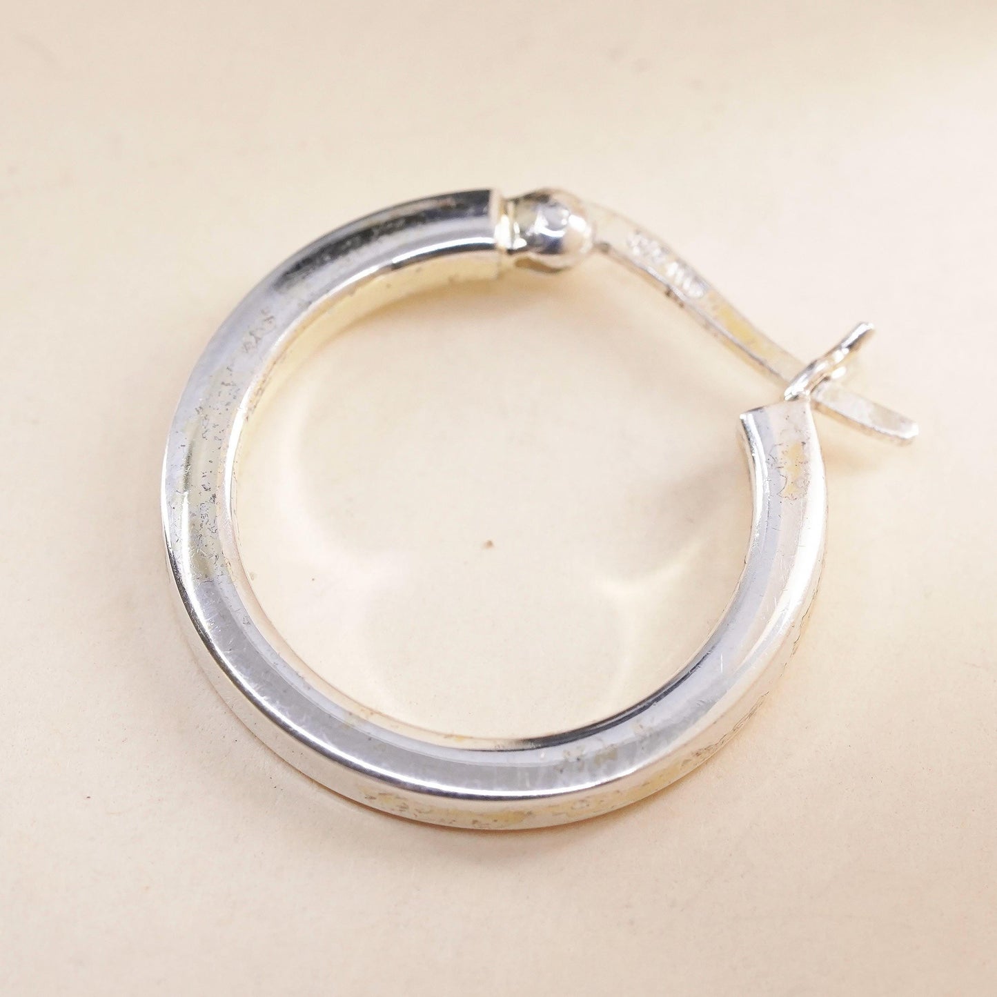 1", Vintage sterling silver single earring, textured minimalist primitive hoop