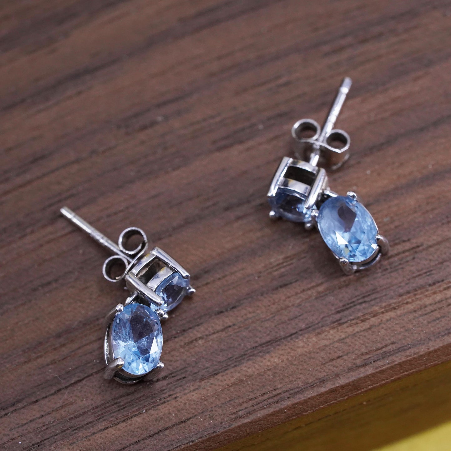 Vintage sterling silver handmade earrings, 925 blue topaz drops