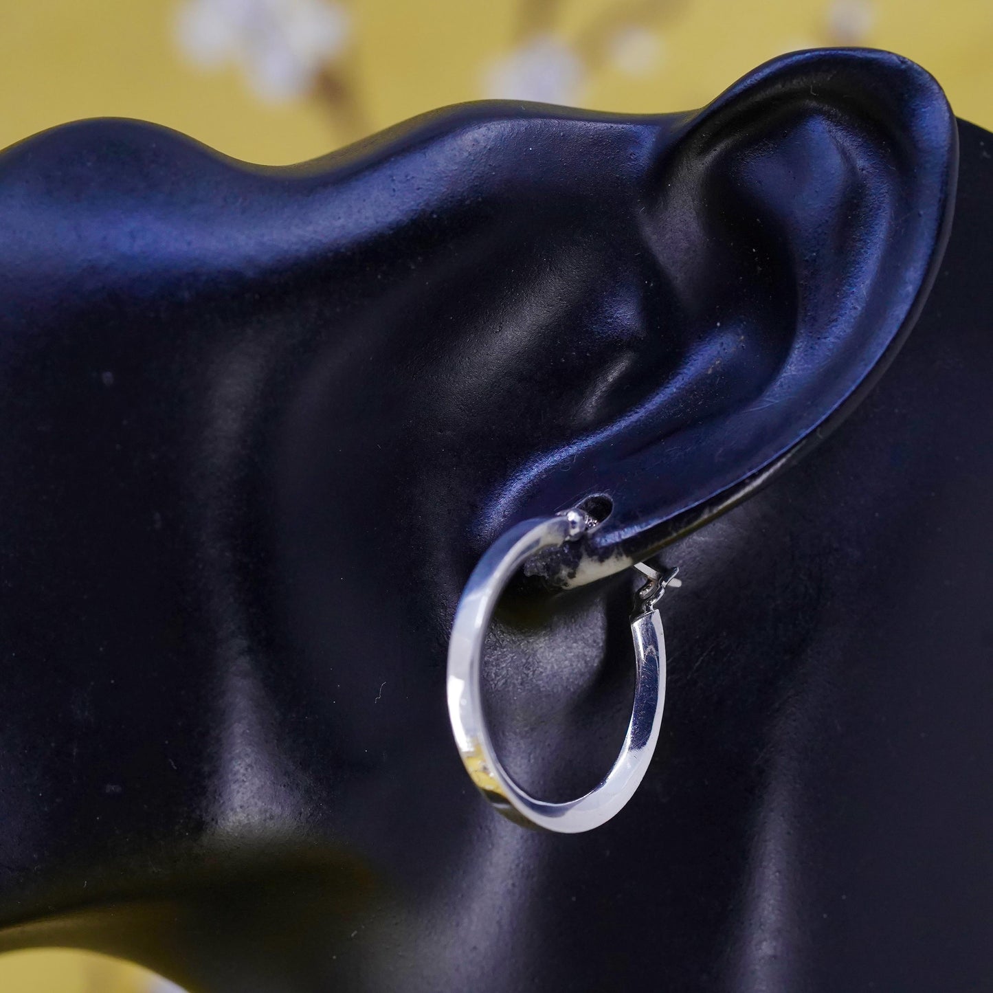 1”, vintage Sterling silver handmade hoops, ribbed 925 huggie earrings