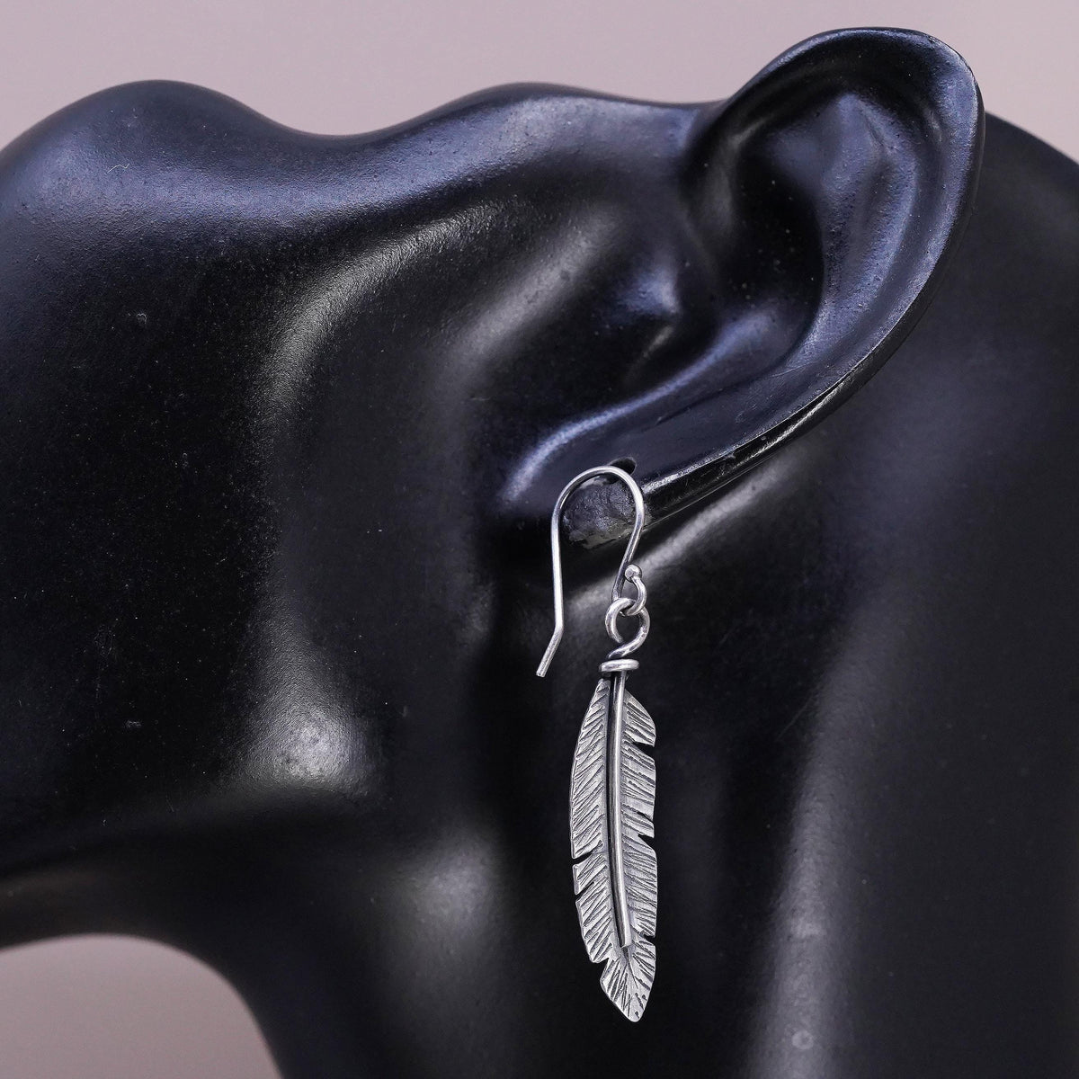 Native American southwestern sterling silver earrings, 925 feather drops
