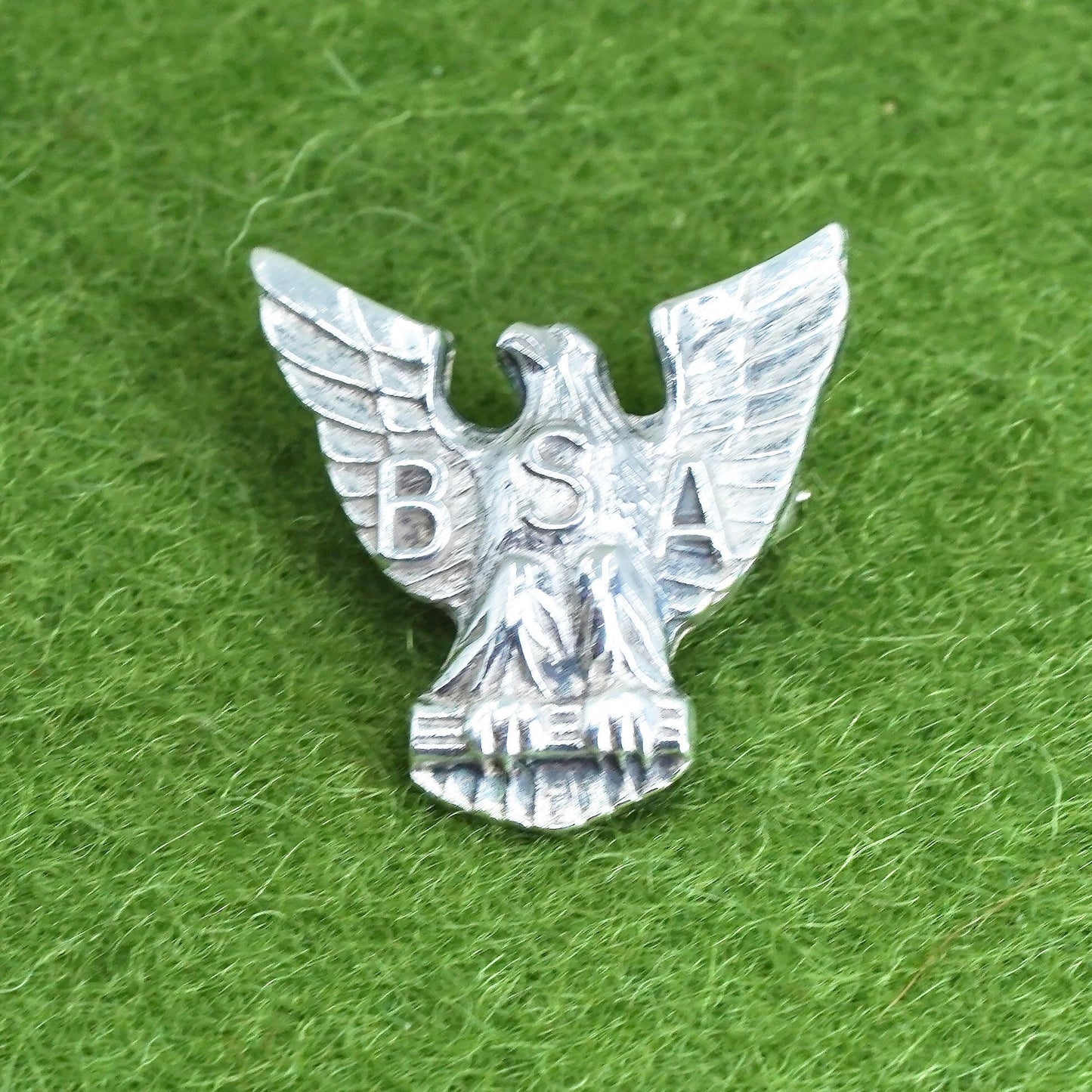 Vintage sterling silver handmade brooch, 925 bird Eagle head pin embossed BSA