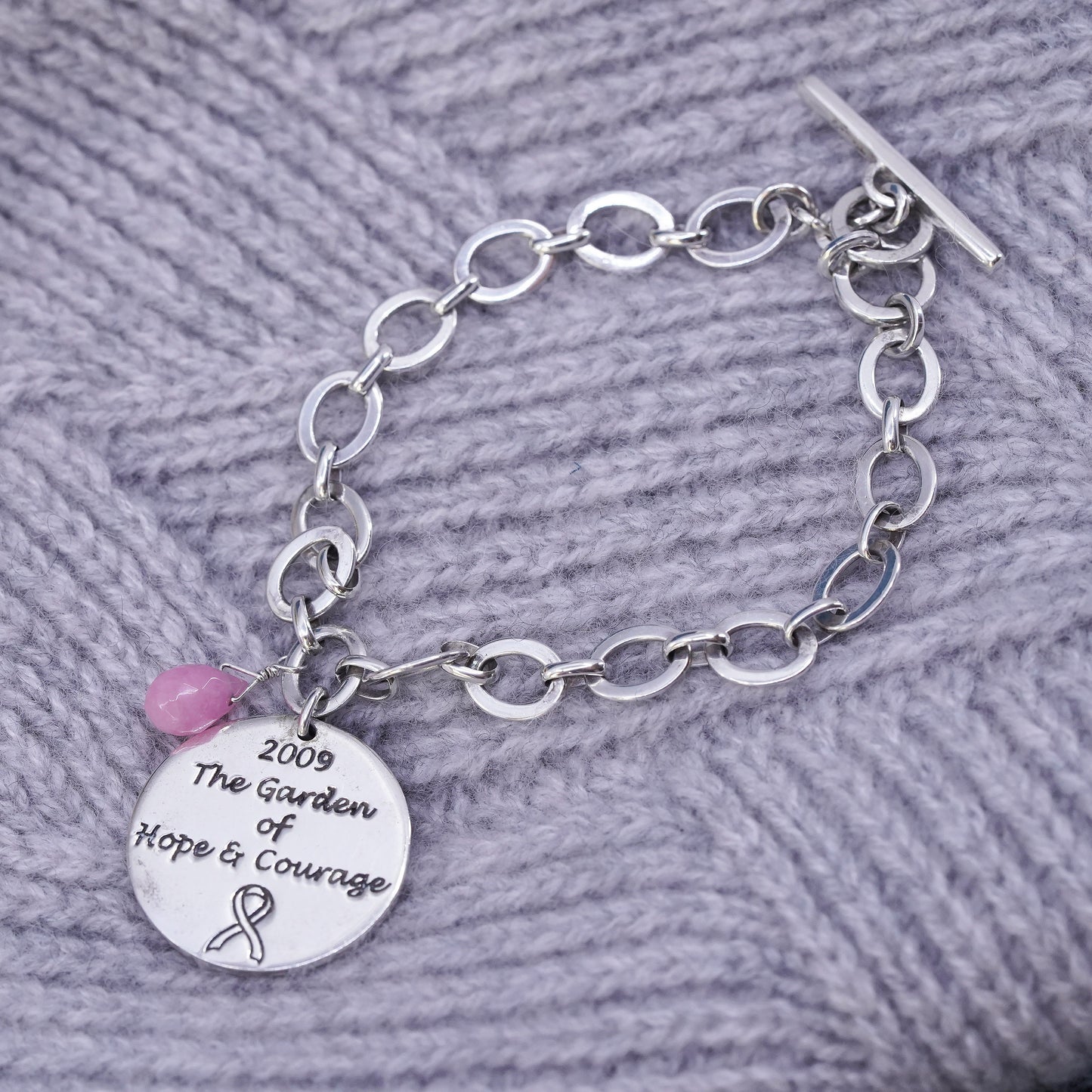 6.75", Sterling silver bracelet, 925 flatten circle chain lotus flower charm