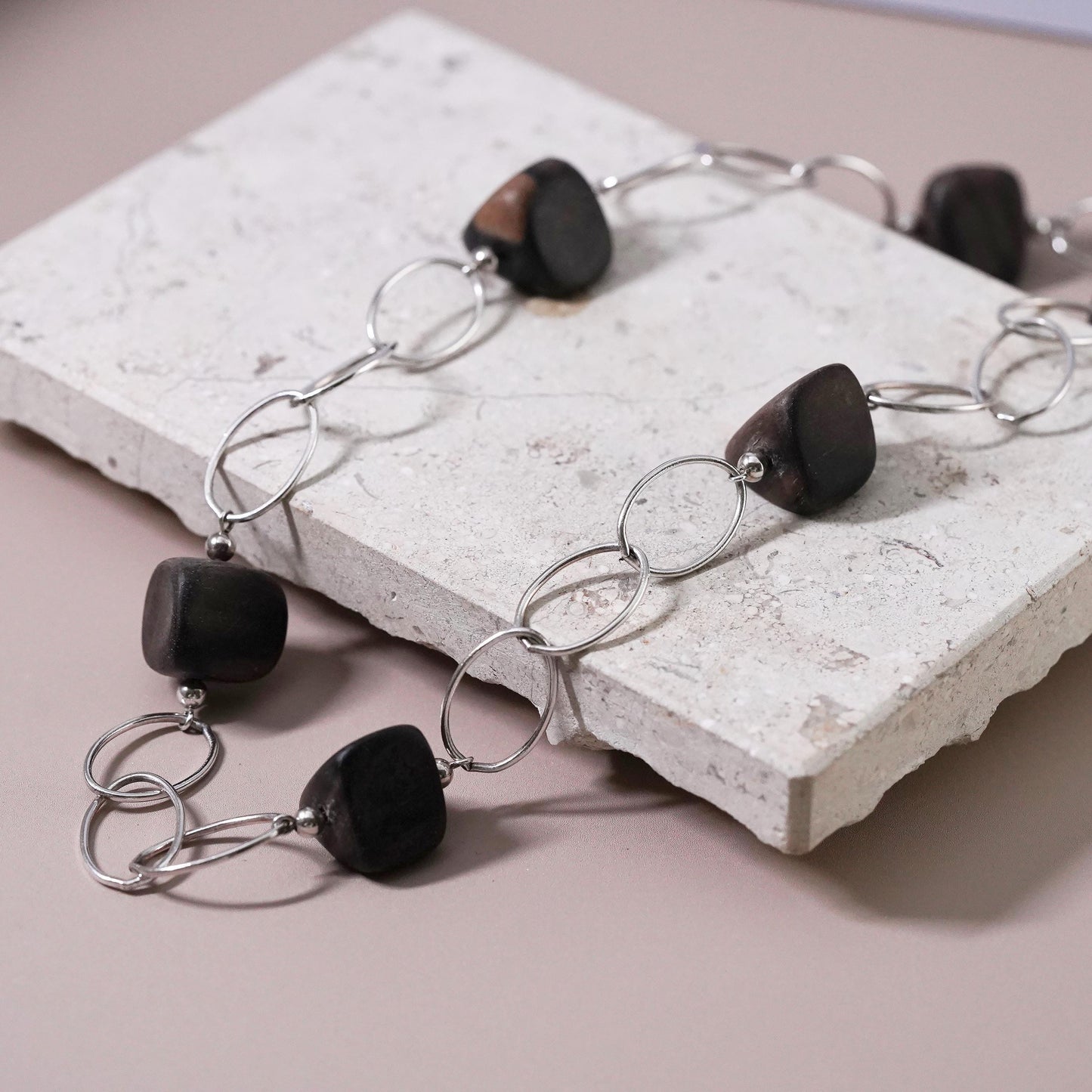 20”, Retured Silpada sterling silver wood #N1359 #W1364 necklace earrings set