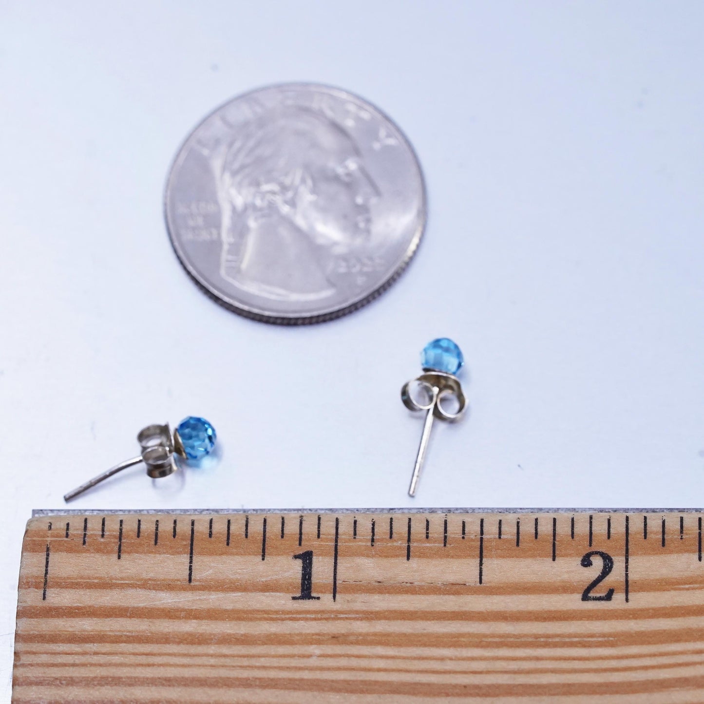 4mm, Vintage Sterling 925 silver handmade earrings, blue crystal studs