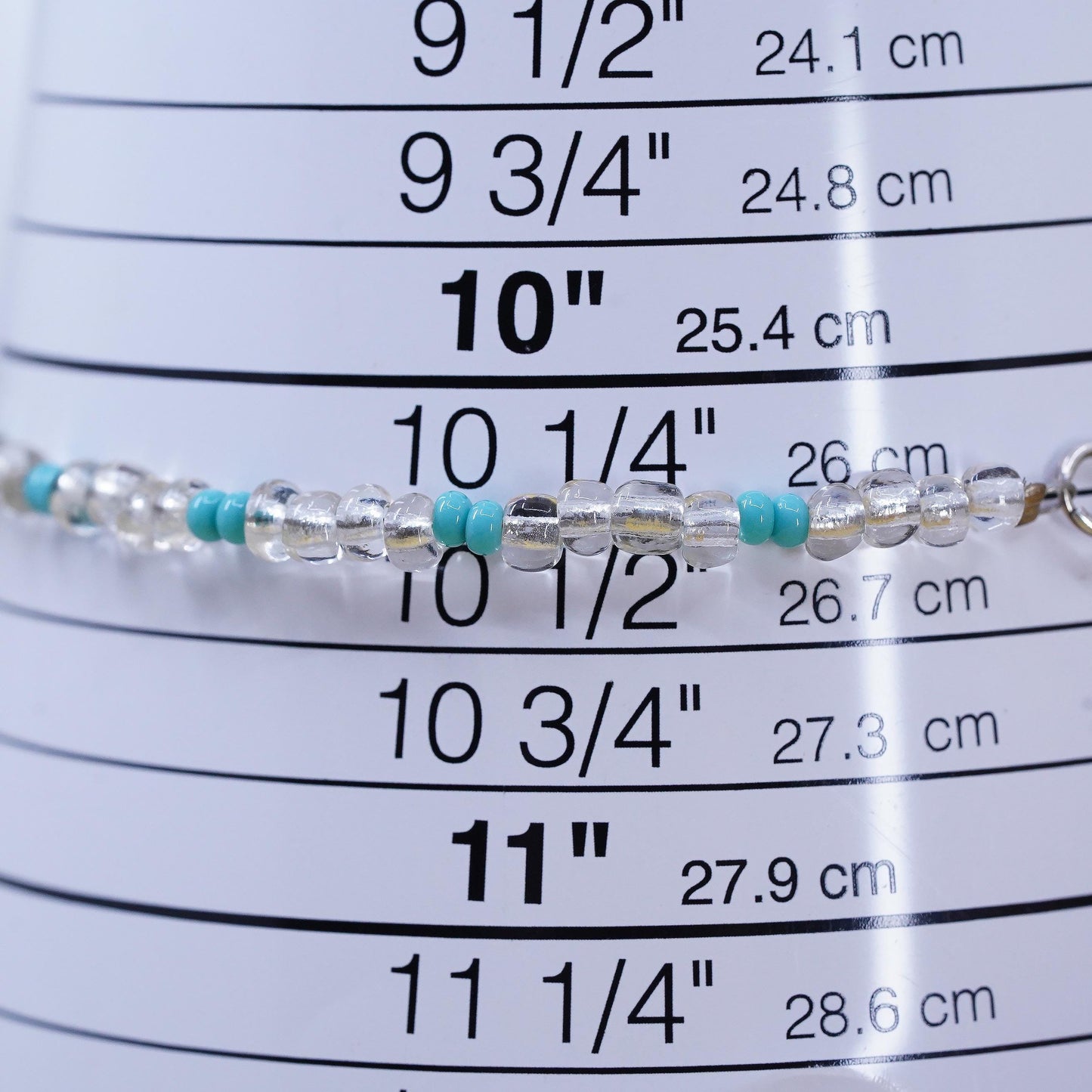 10.5", vintage Sterling silver anklet, 925 bracelet w/ turquoise crystal beads