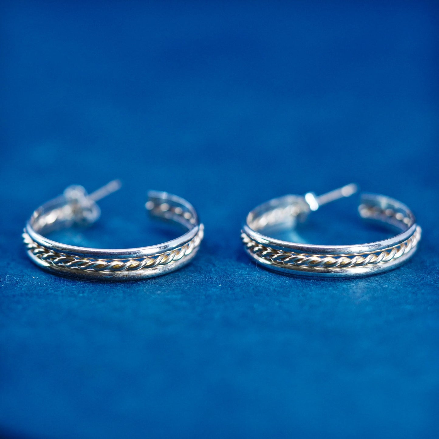 1”, 1/20 14K yellow gold and white gold over sterling silver 925 hoop earrings