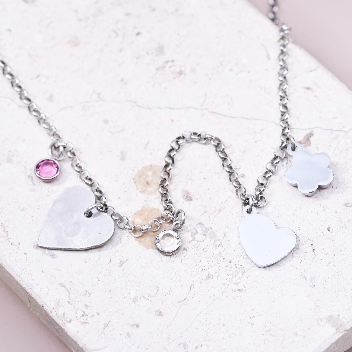 20”, Sterling silver charm necklace, 925 circle chain with heart pendant Emma