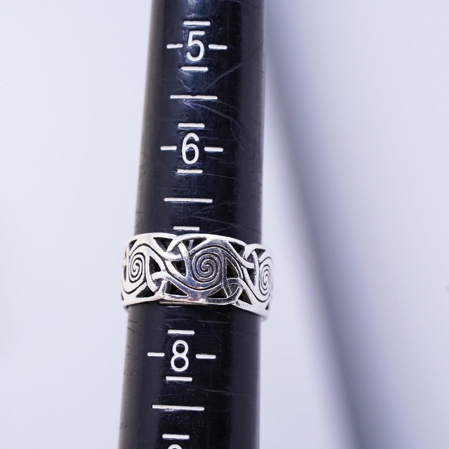 Size 7, Vintage sterling silver handmade knotted spiral ring, 925 wide band