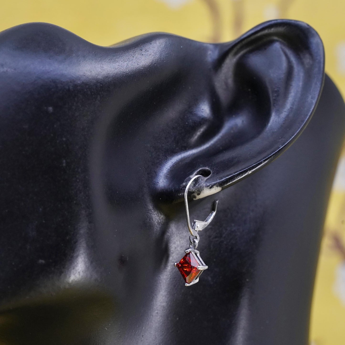 Vintage Sterling 925 silver handmade earrings with garnet beads and lever back