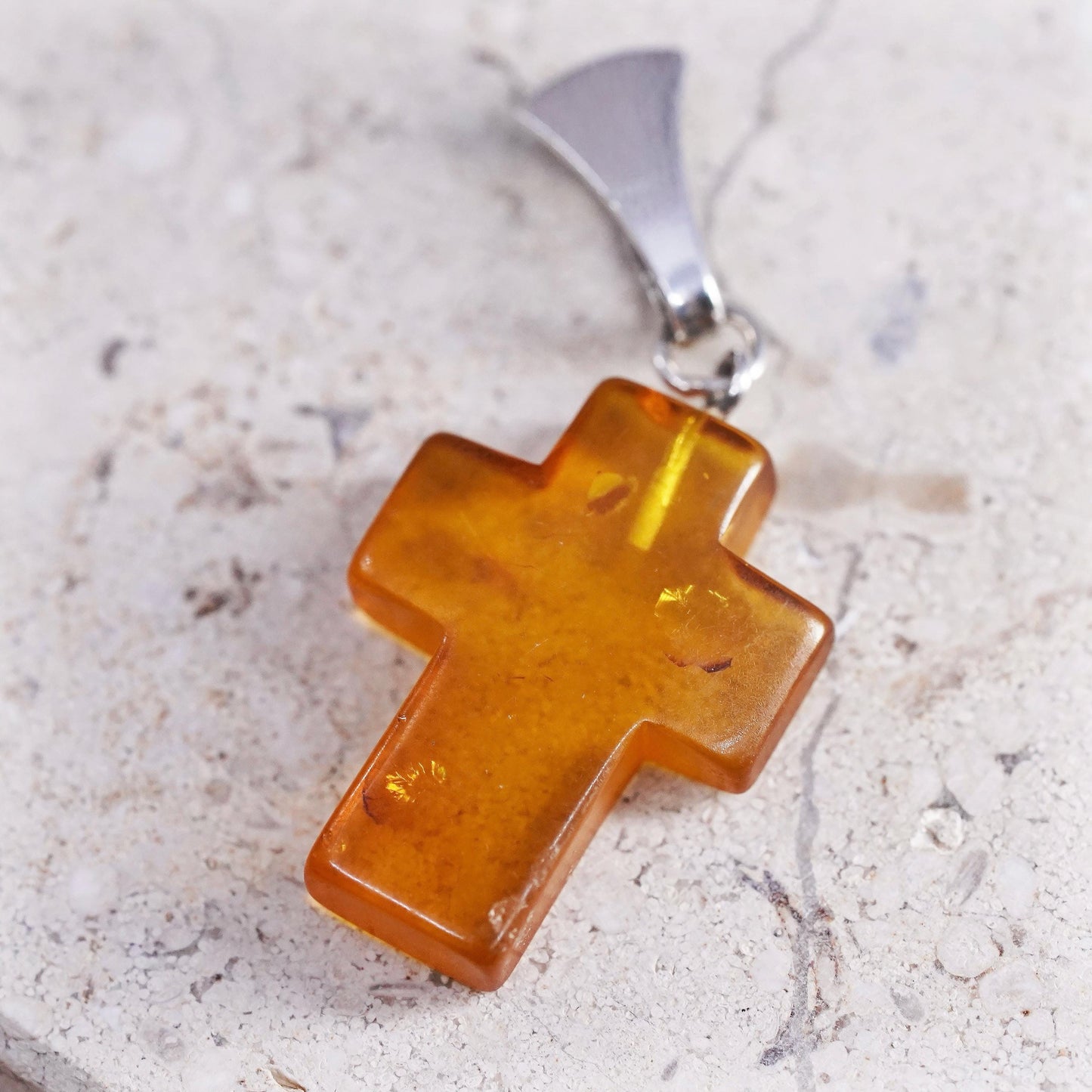 Vintage Sterling 925 silver handmade cross pendant with amber