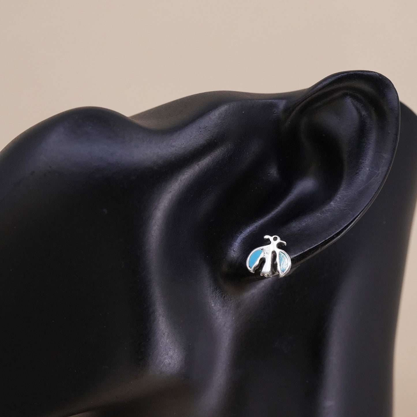 southwestern Sterling 925 silver thunderbird stud w/ turquoise, single earring