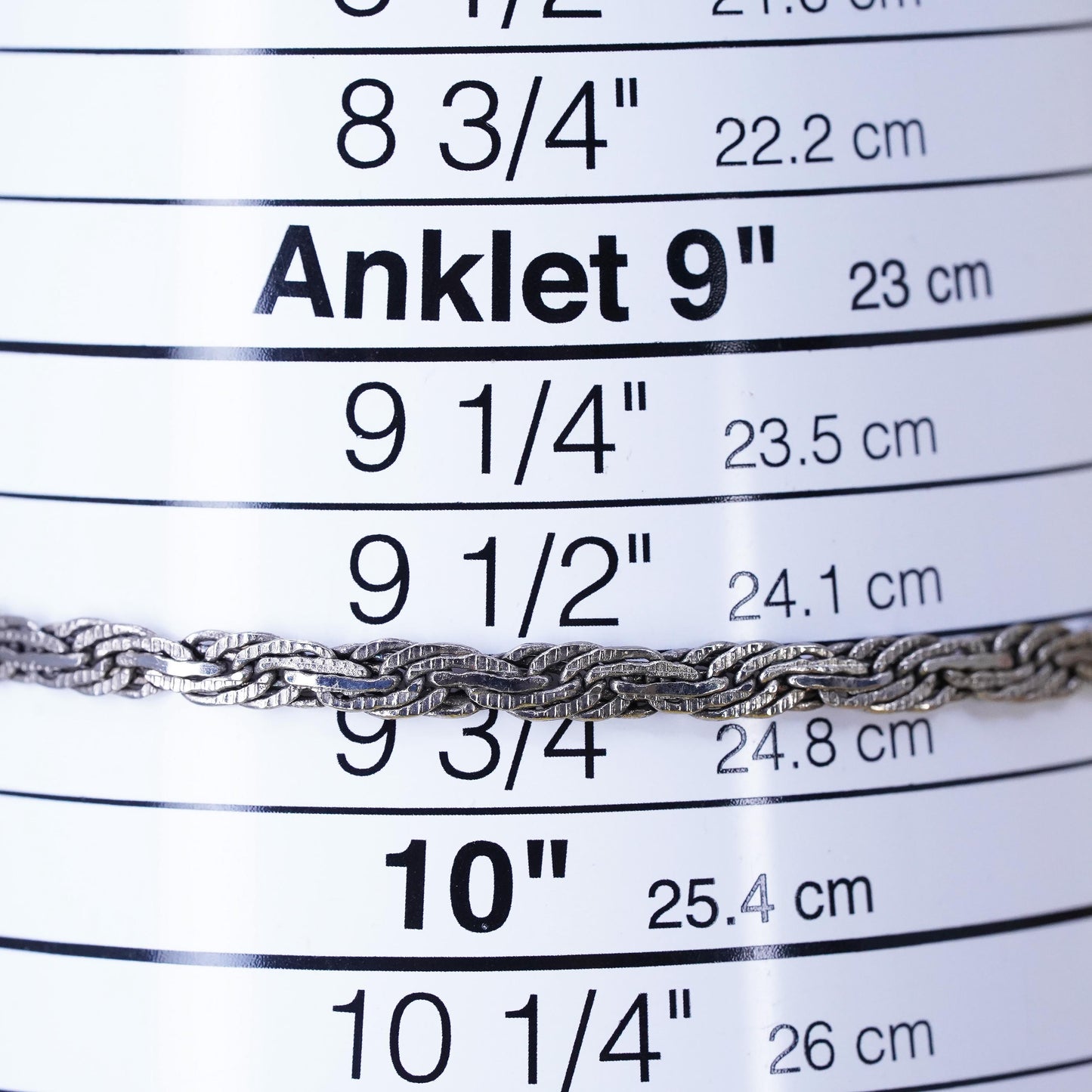 9.75”, vintage Sterling silver handmade curb bracelet, 925 flatten curb anklet