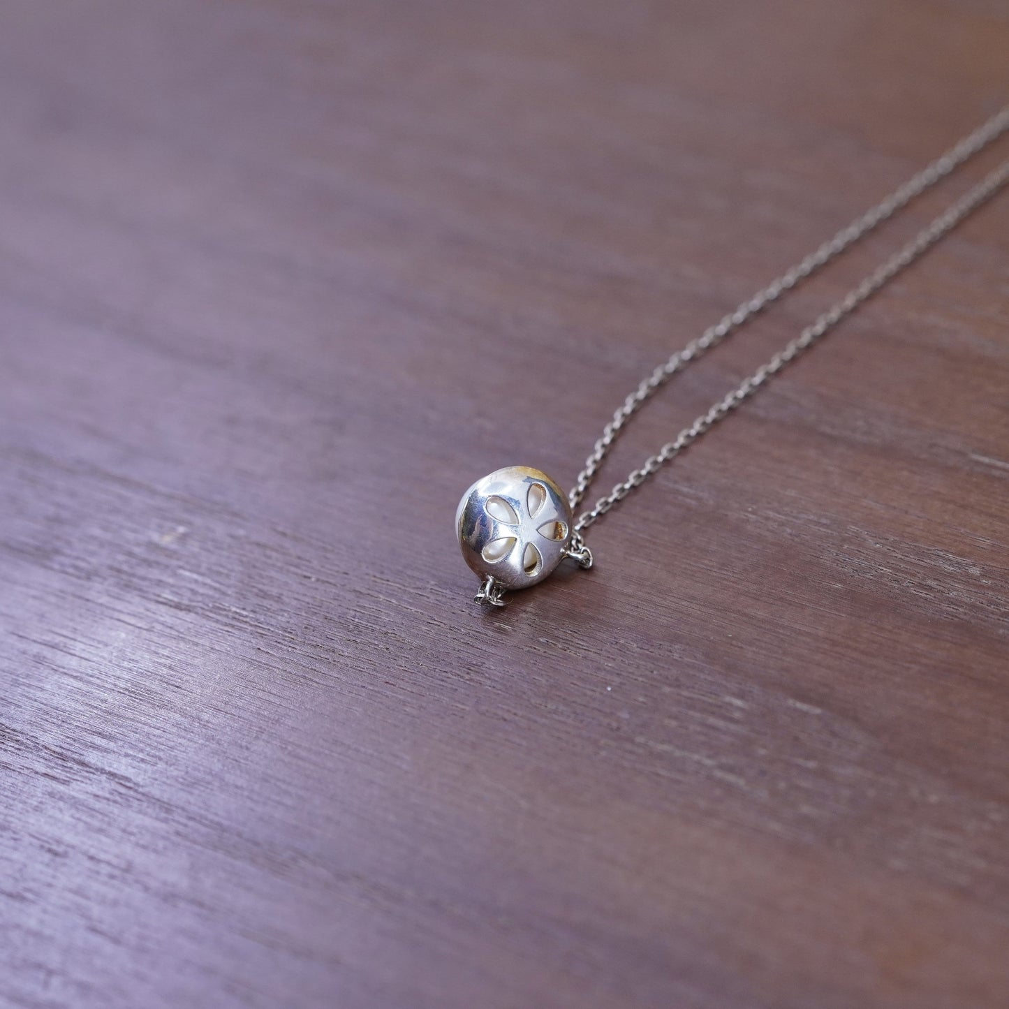 18” sterling silver handmade necklace, 925 circle chain with pearl pendant