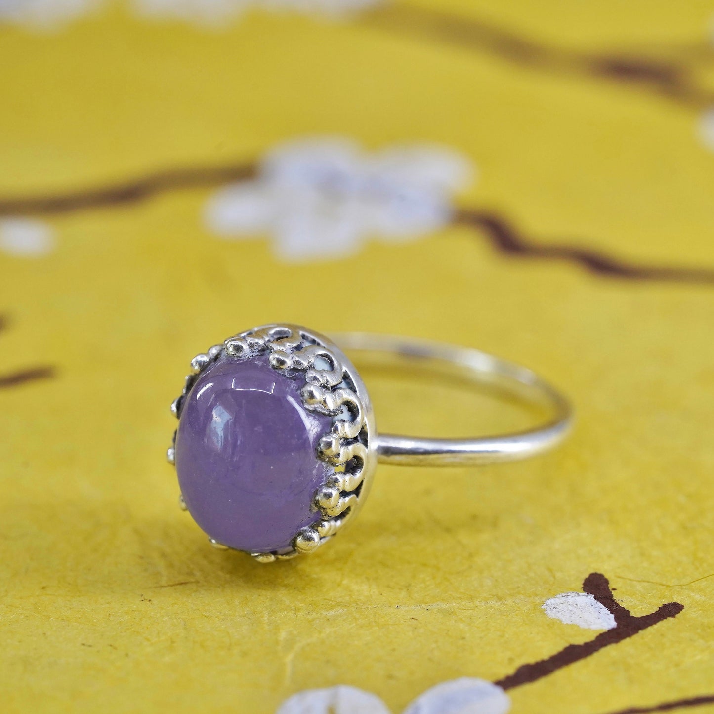 Size 11.5, Sterling silver ring, 925 silver statement ring with purple jade