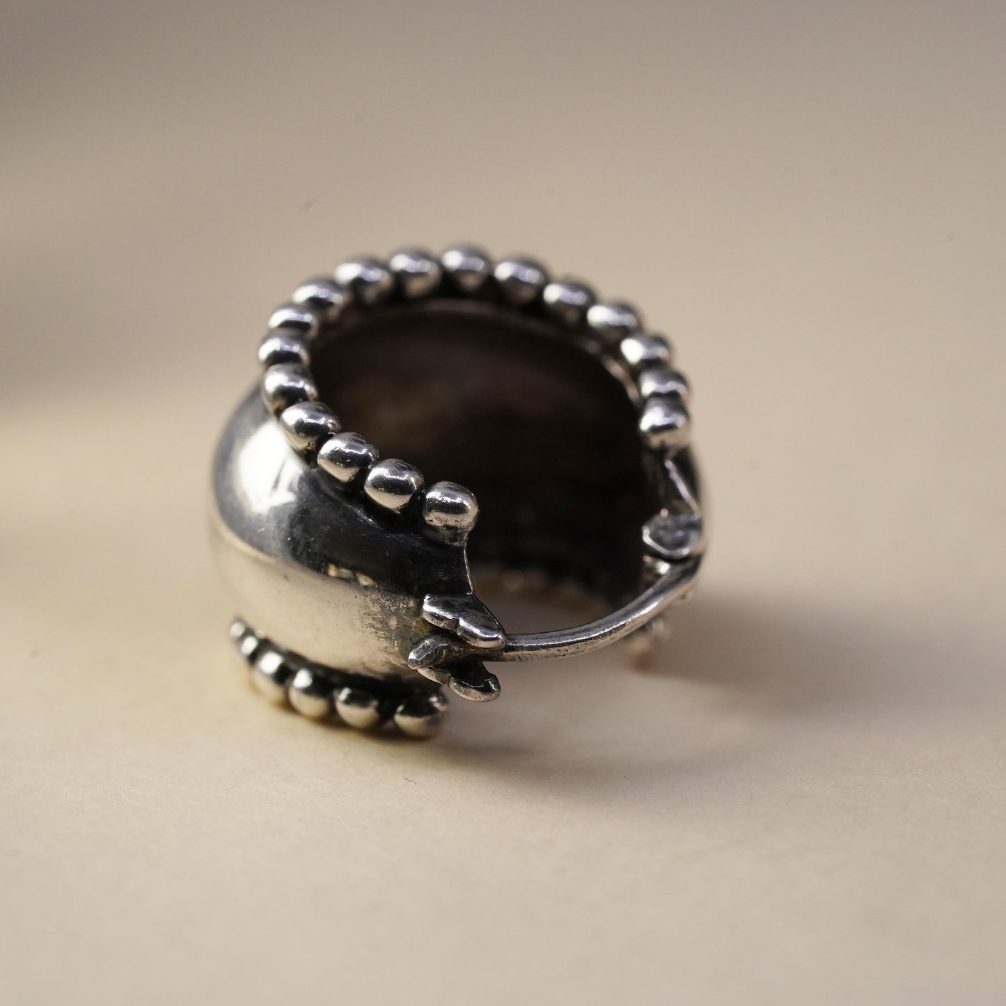 0.5”, Vintage sterling silver single earring, 925 huggie hoop with beads