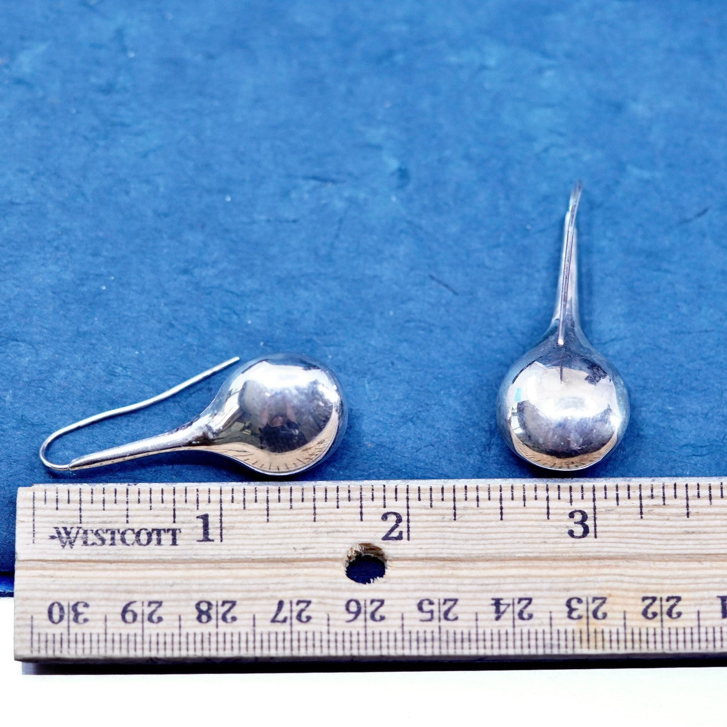 Vintage sterling silver handmade earrings, 925 simple teardrop drops